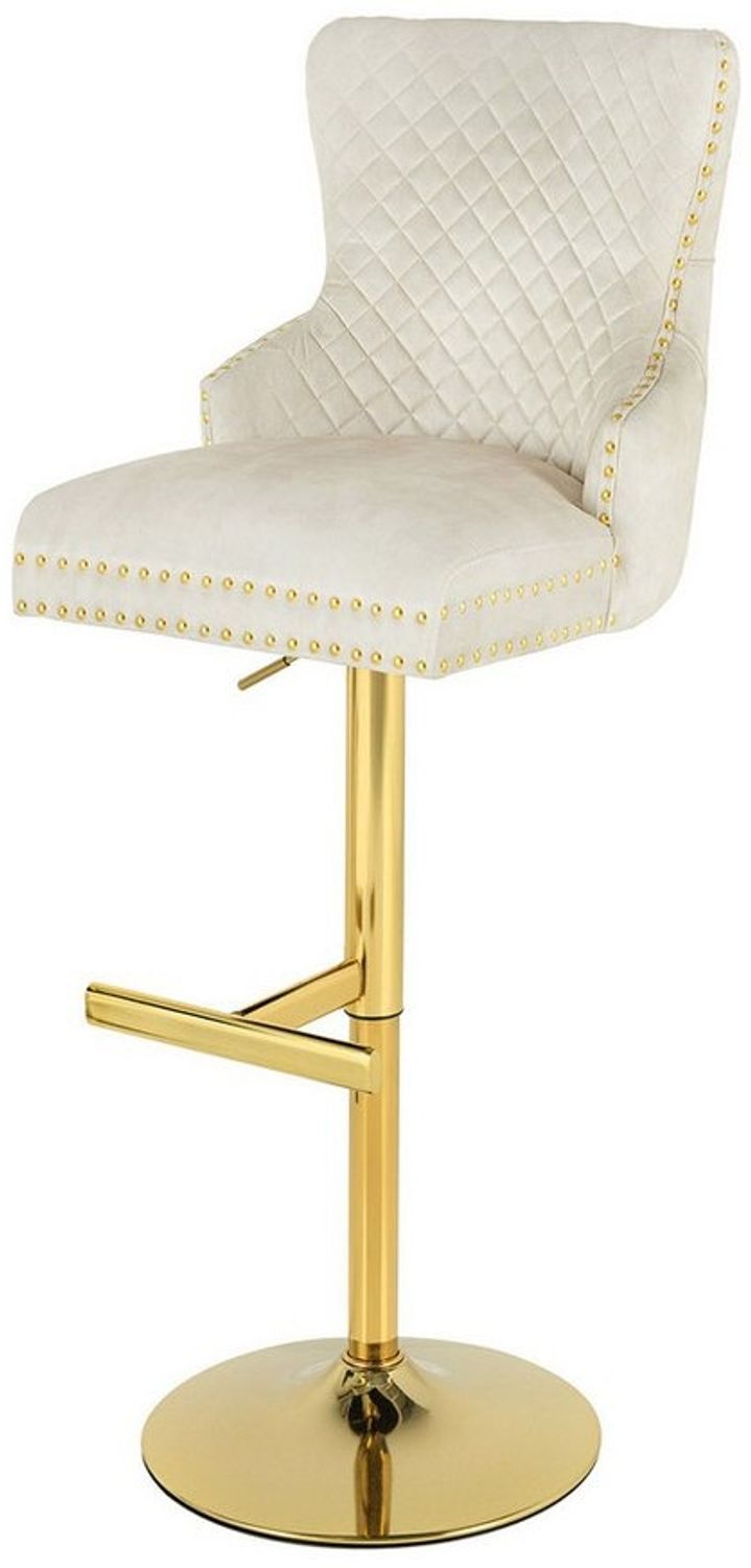 riess-ambiente Barhocker CASTLE DELUXE beige / gold · Barstuhl aus Samt mit Löwenkopf & Nieten (Einzelartikel, 1 St), Tulpenfuß aus Edelstahl in Gold-Optik · Bezug in Chesterfield-Design Bild 1
