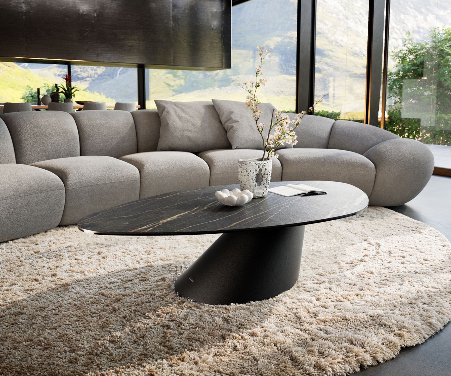 Couchtisch Edge Organisch 140x76 cm Keramik Laminam® Noir Desir Braun Conis Metall Schwarz Bild 1
