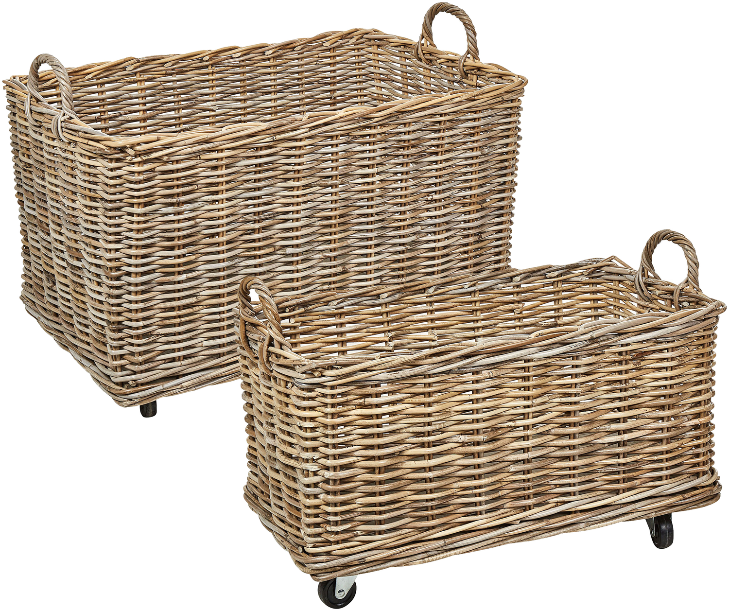 Aufbewahrungsbox mit Rollen Rattan naturfarben 2er Set KITIM Bild 1