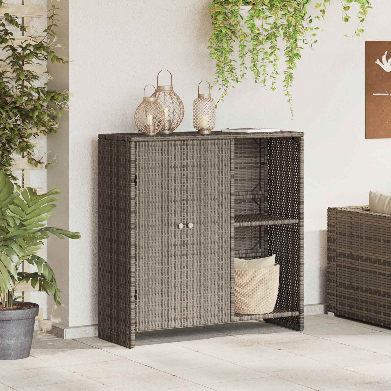 vidaXL Aufbewahrungsschrank mit Regal Grau 100 x 36 x 102 cm Rattan 4103823 Bild 1
