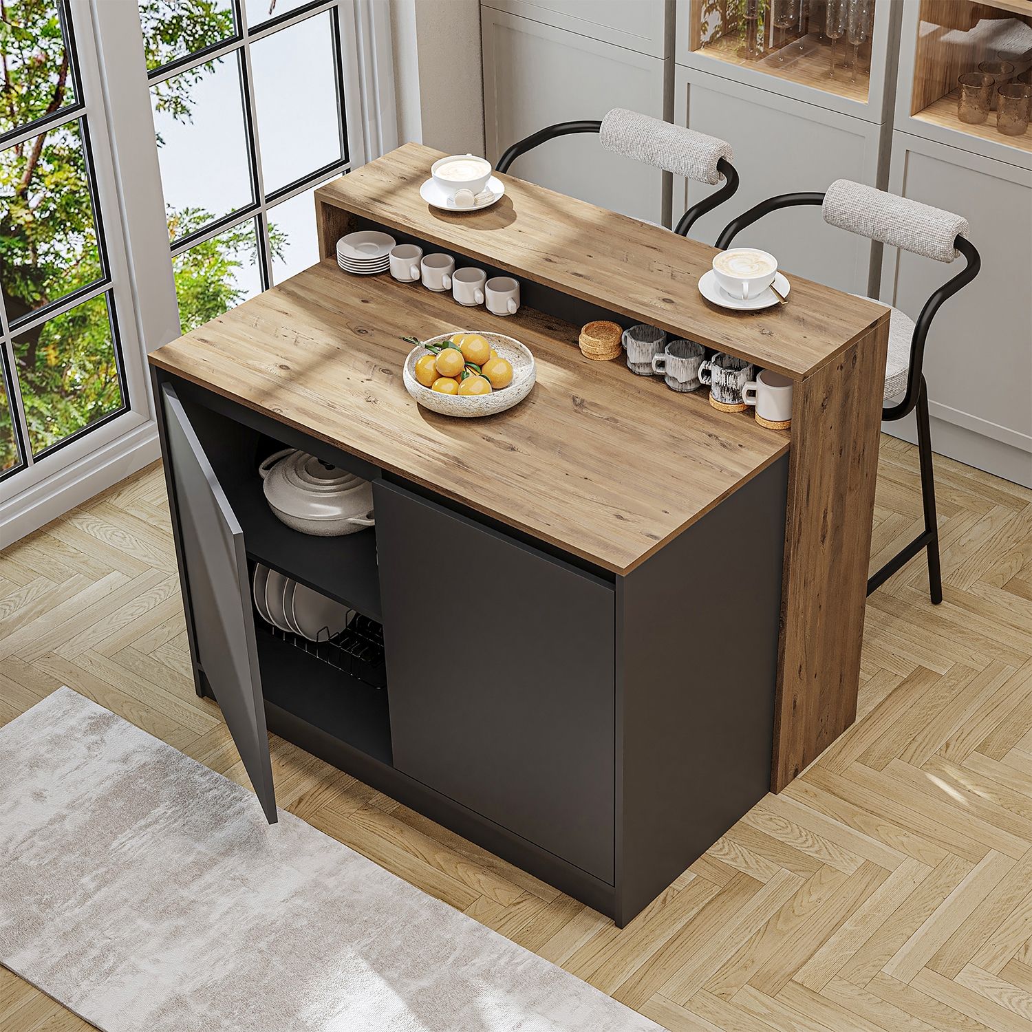 Roomart Kücheninsel CORTADO – Bartisch & Küchentisch mit Stauraum – 120×100×80 cm – Modernes Design • Anthrazit-Eiche Bild 1