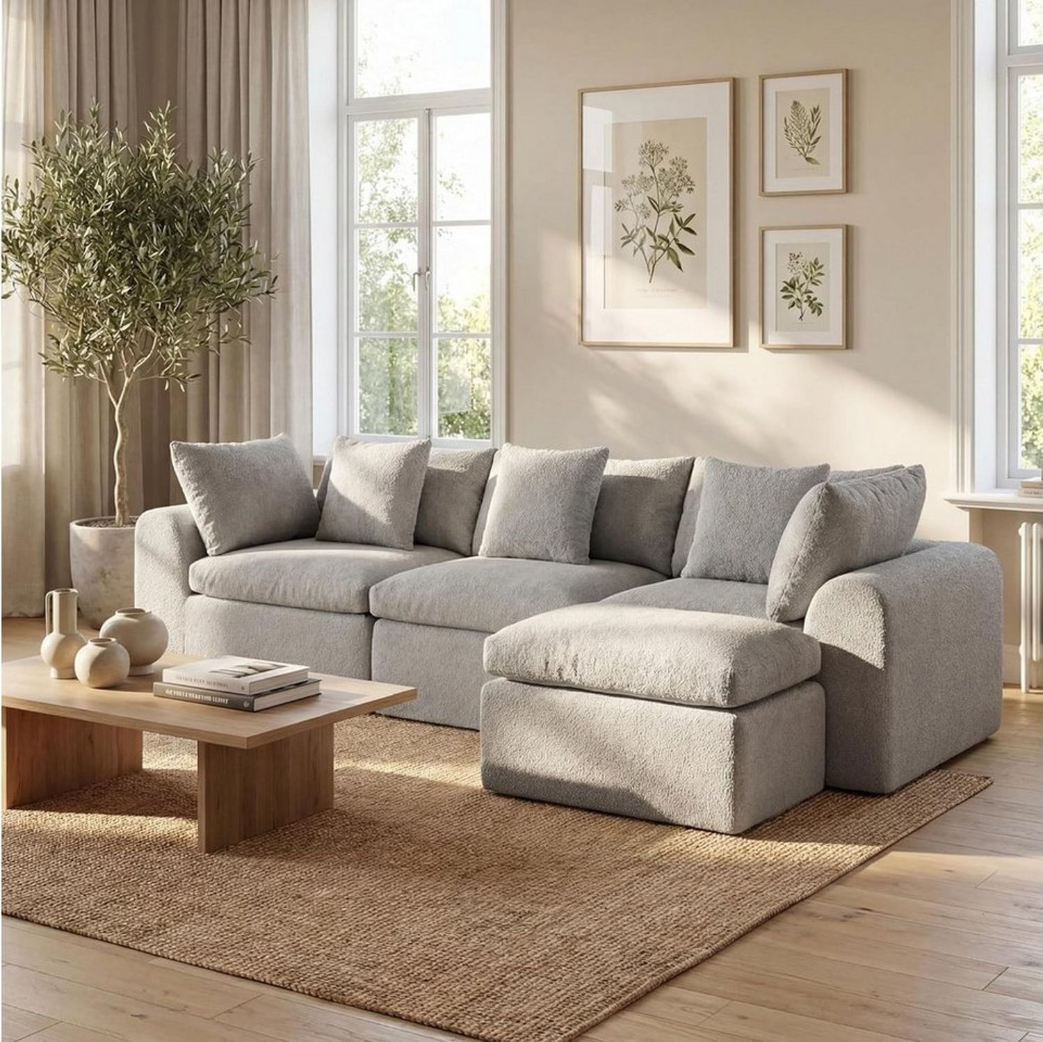 FUFU&GAGA Ecksofa Modulares Wolken-Sofa mit Armlehnen, Bouclé, hellgrau, 275 cm breit Bild 1