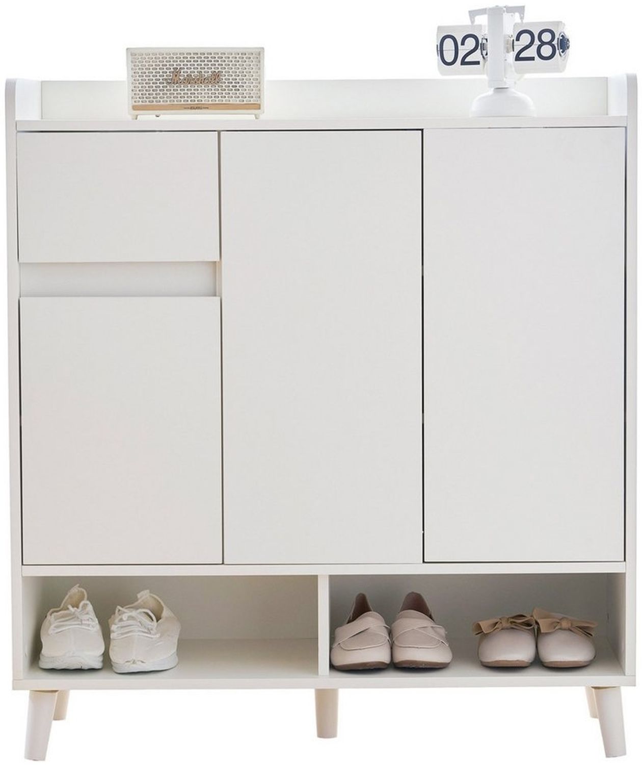 Merax Schuhschrank mit 2 Türen, 1 Schublade und verstellbaren Einlegeböden Schuhaufbewahrung Sideboard Kommode, H99xB90xT35cm Bild 1