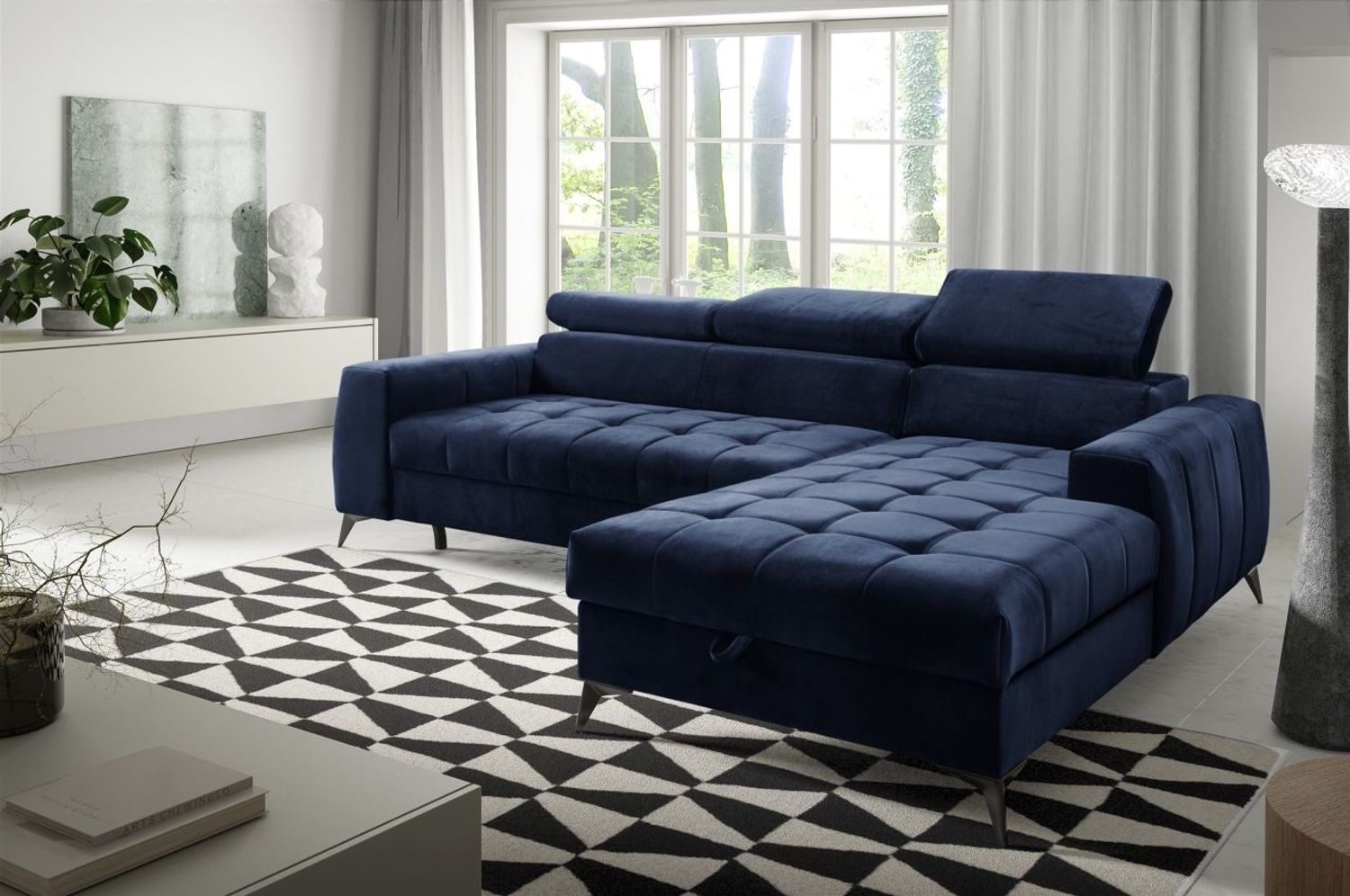 Ecksofa Schlafsofa Sofa AGNESA XS Stoff Salvador Dunkelblau Ottomane Rechts Bild 1