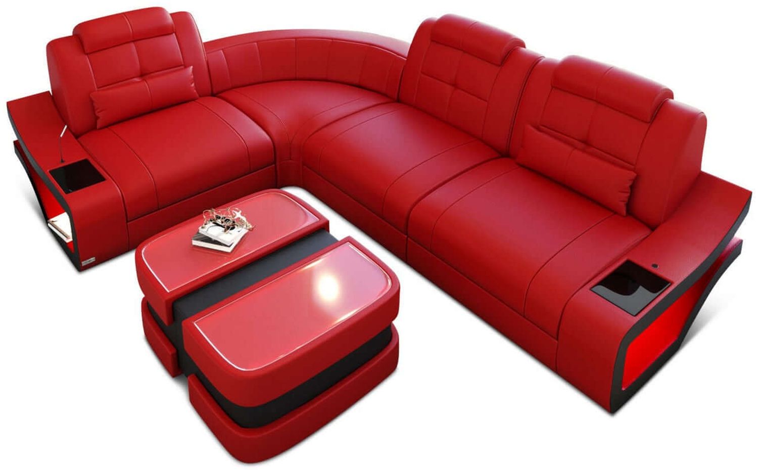 Ecksofa Elena Eleganz L Form aus Leder - Ledermix - rot-schwarz - Links Bild 1