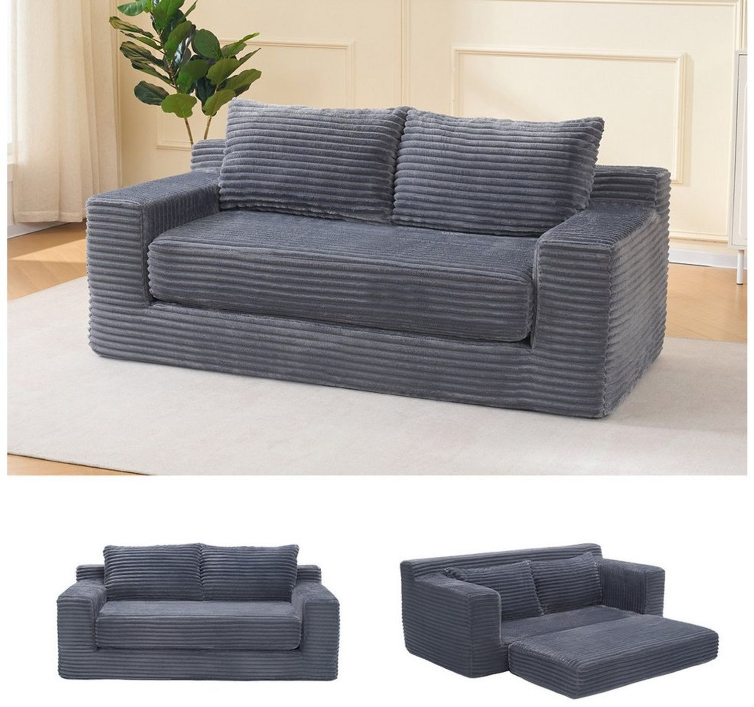 Odikalo 2-Sitzer Schlafsofa Schlafcouch mit Schlaffunktion, Cordbezug, mit Memory-Schaum – kein Aufbau erforderlich, 2-in-1-Funktion, Cordbezug – kompaktes Sofa für kleine Räume, Wohnungen, Homeoffice und Schlafzimmer Bild 1