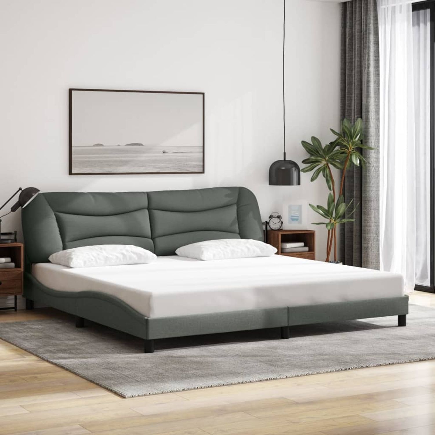 vidaXL Bettgestell ohne Matratze "Hvar" Dunkelgrau 200x200 cm Stoff 3207794 Bild 1