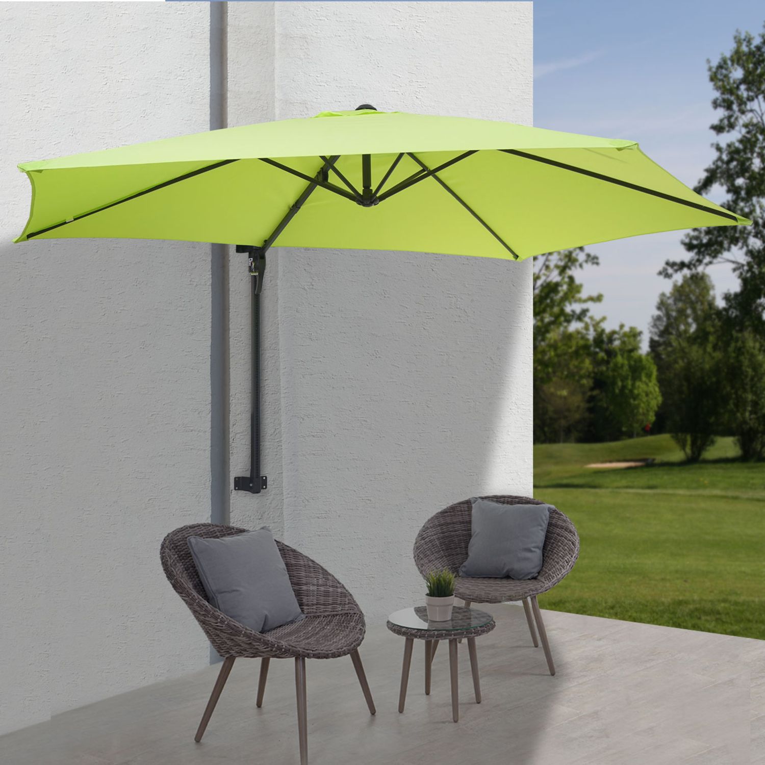 Wandschirm Casoria, Ampelschirm Balkonschirm Sonnenschirm, 3m neigbar, Polyester Alu/Stahl 9kg ~ grün-lemon Bild 1