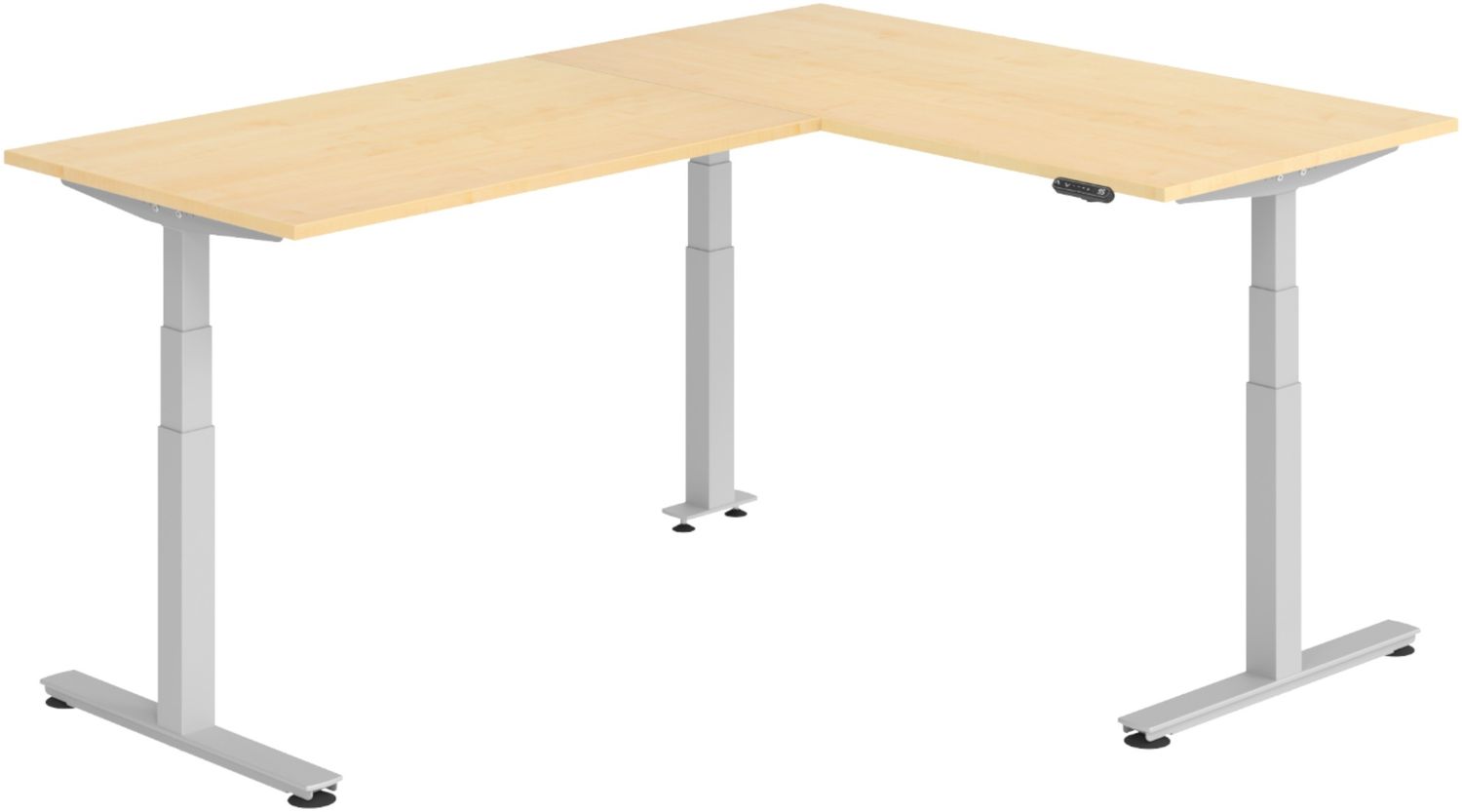 bümö Eckschreibtisch elektrisch höhenverstellbar L-Form: 160x220 cm in Ahorn, Gestell silber - Stehschreibtisch mit Memory-Steuerung, elektrischer XXL Schreibtisch für die Ecke, XDSMW-1614-3-S Bild 1