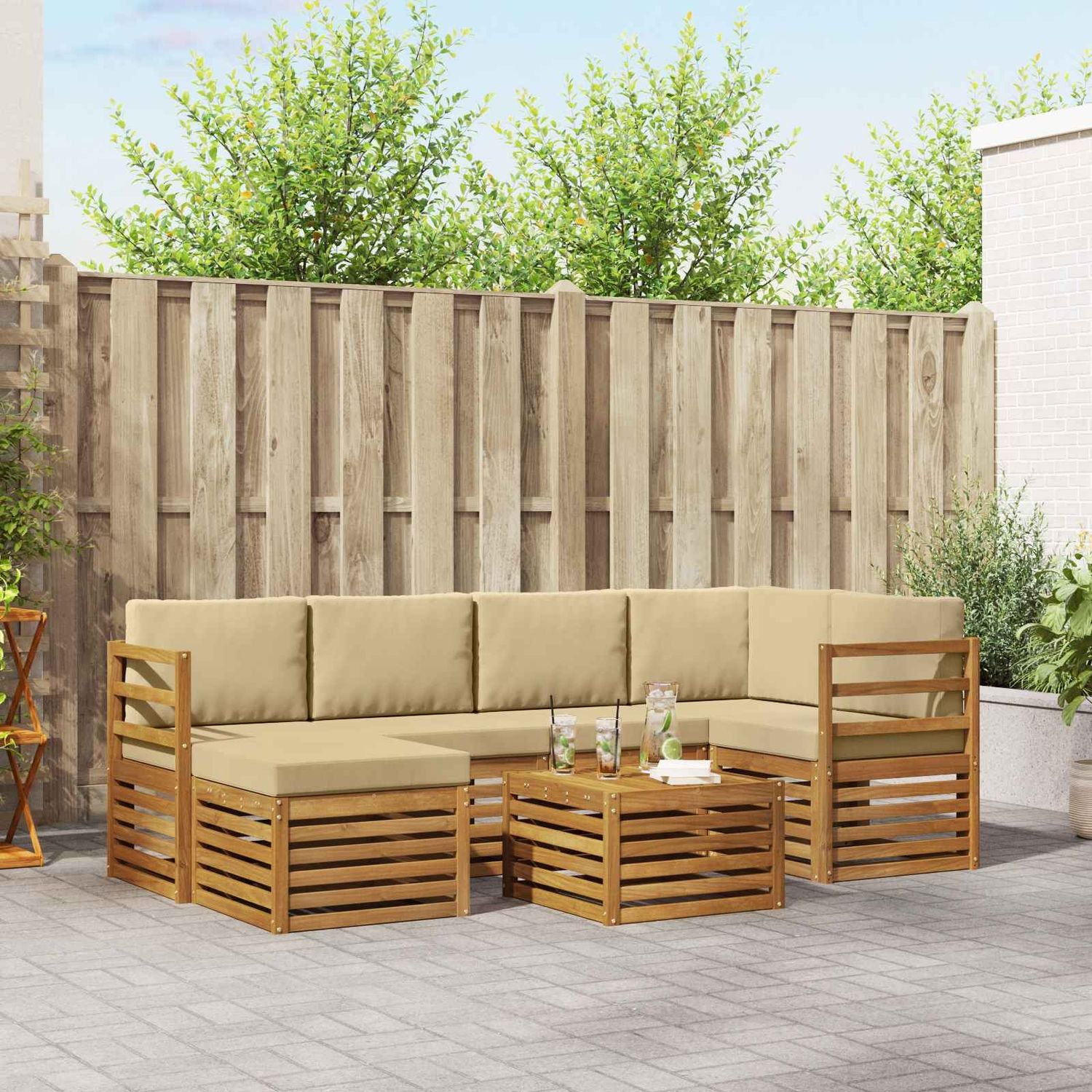 vidaXL Ecksofa Set mit Kissen 7 pcs Natur und Beige 3375113 Bild 1