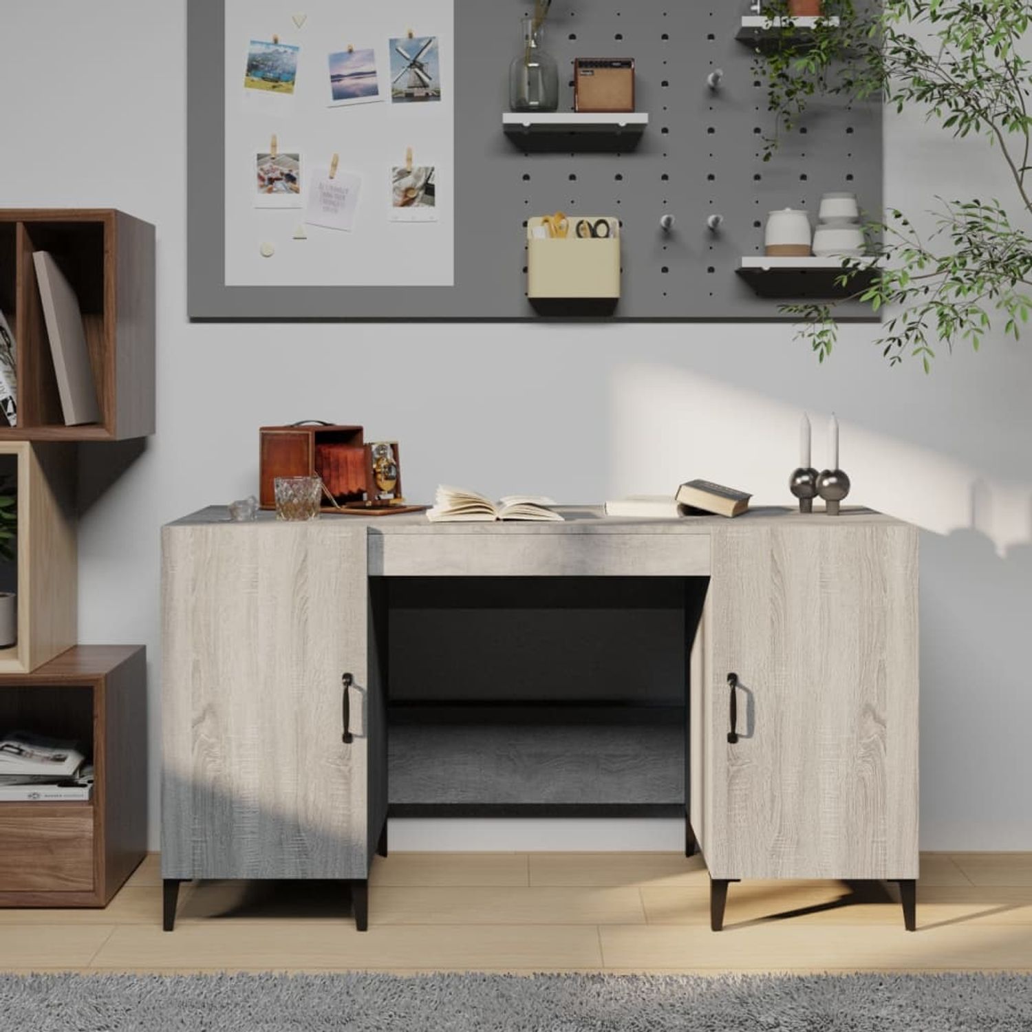 vidaXL Schreibtisch Grau Sonoma 140x50x75 cm Holzwerkstoff 817553 Bild 1