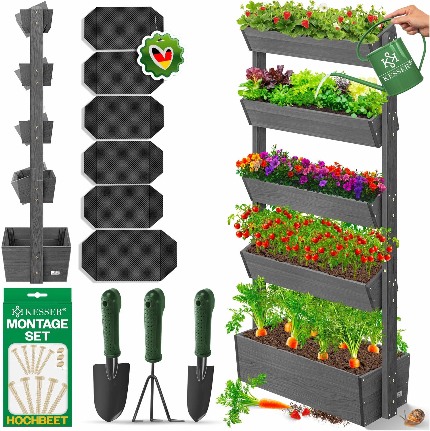 KESSER® Hochbeet mit Etagen Premium Blumenkasten Blumentreppe Pflanztreppe - Gemüsebeet Kräuterbeet Pflanzkübel Frühbeet Blumenbeet Pflanzkasten inkl. Gartenvlies- Beet für Terrasse Balkon & Garten Anthrazit, 5 Etagen Bild 1