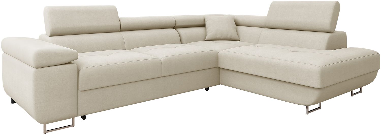 Ecksofa Torezio Premium mit Einstellbare Kopfstützen, Bettkasten und Schlaffunktion (Farbe: Venus Velvet 2927, Seite: Rechts) Bild 1