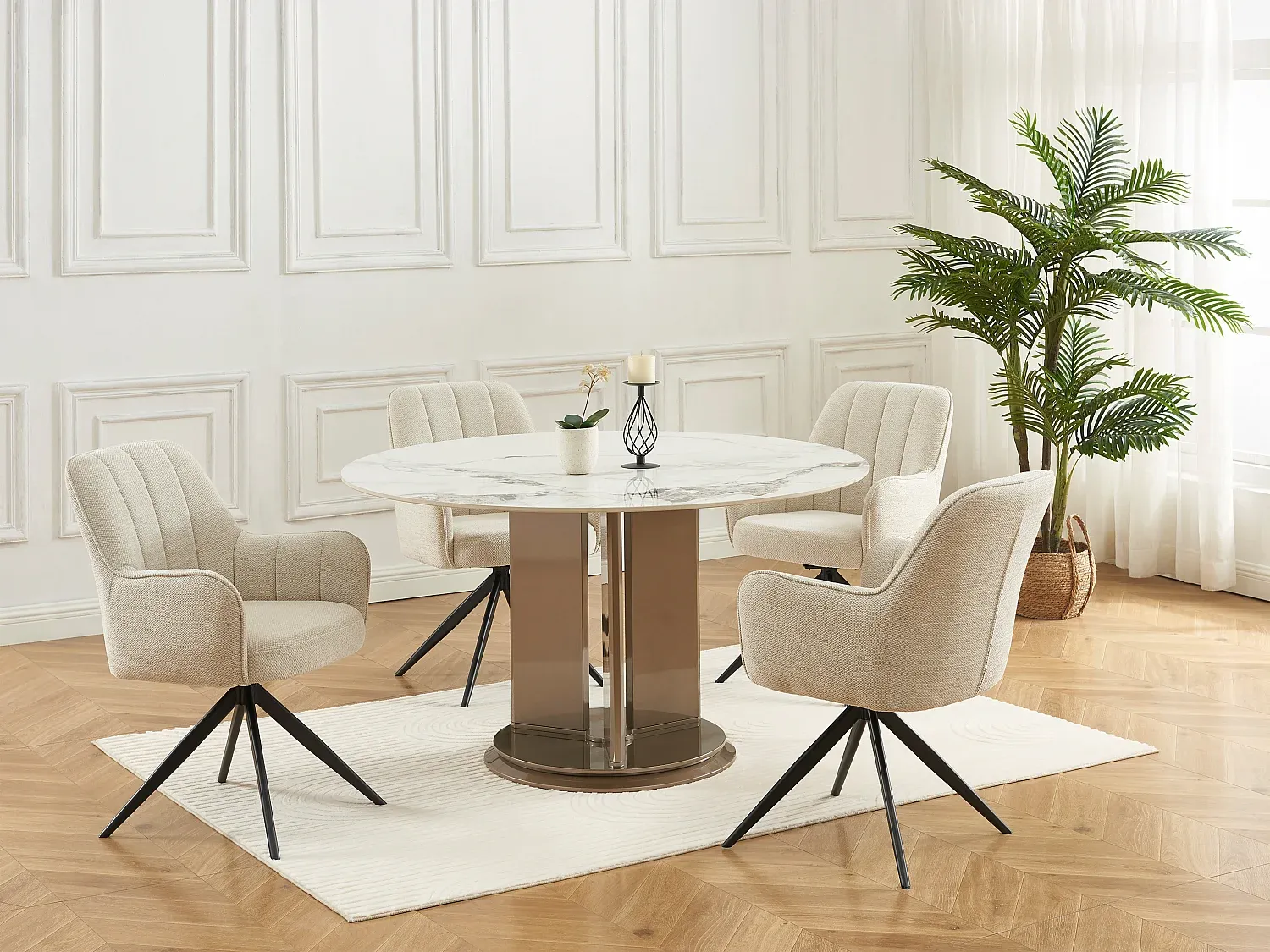 Vente-unique - LEJINA Stuhl Stoff Beige - B 64,5 cm x H 86 cm x L 58,5 cm Bild 1