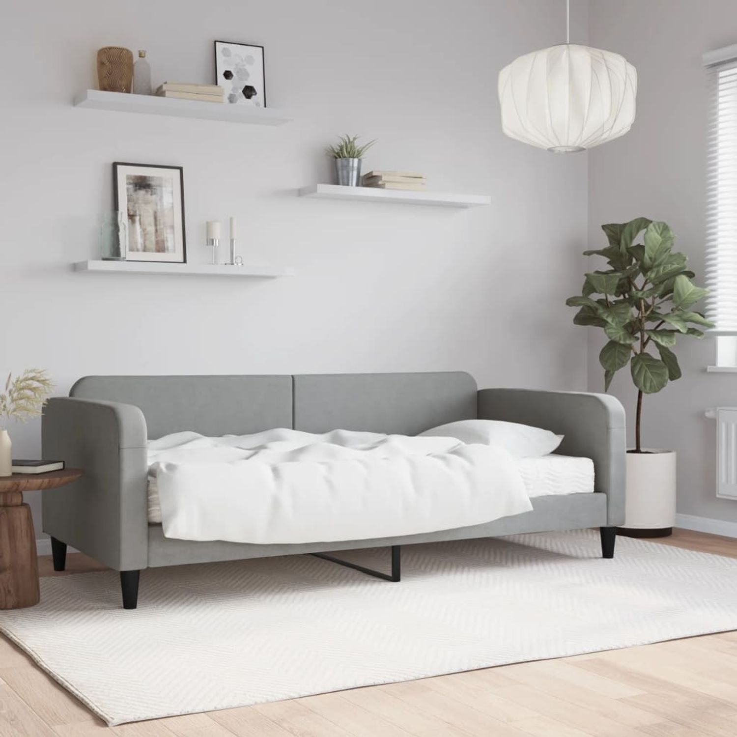 vidaXL Tagesbett mit Matratze Hellgrau 90x190 cm Stoff 3196808 Bild 1