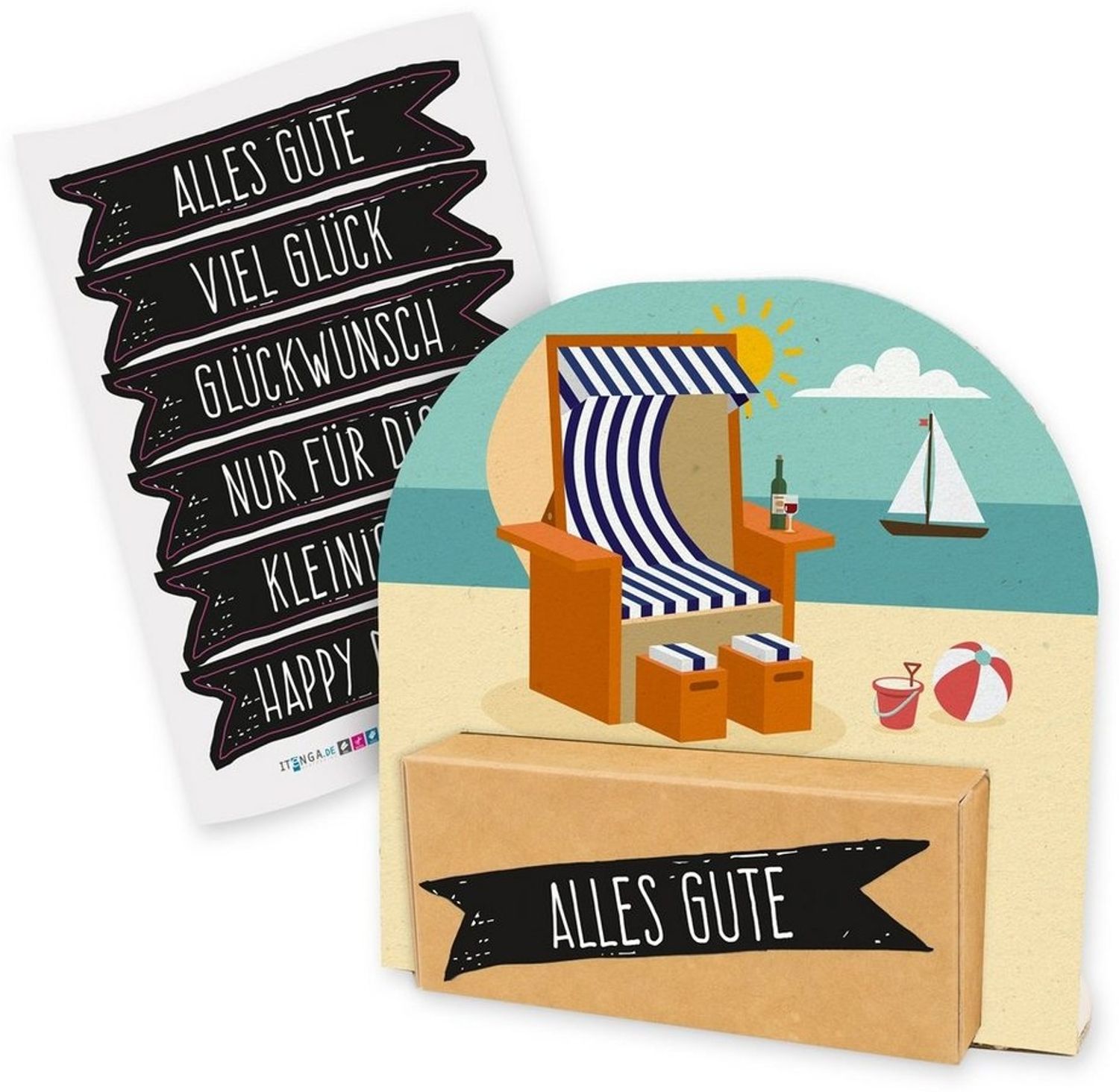 itenga Geschenkbox itenga Geldgeschenkverpackung Strandkorb Urlaub Meer Sand (Motiv 42) Bild 1
