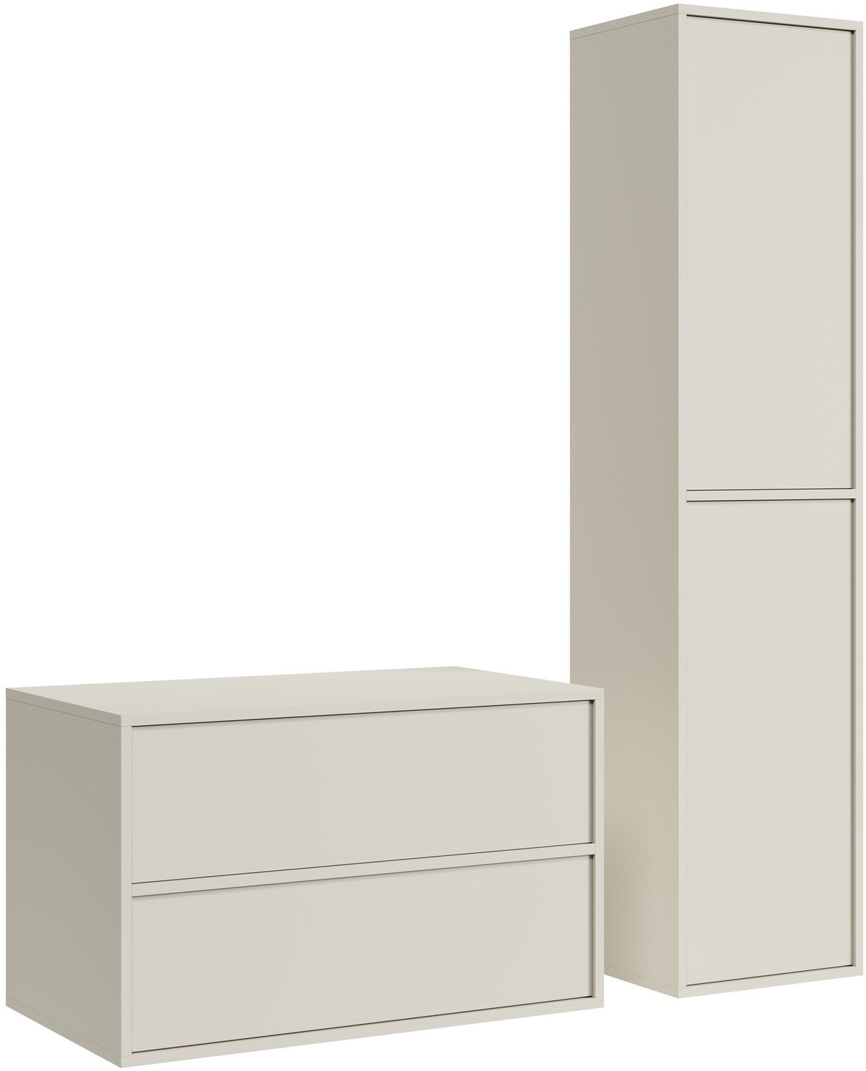 Badezimmermöbel Waschbeckenunterschrank Mali 80 cm – Cashmere – Badezimmermöbel mit Hochschrank Bild 1