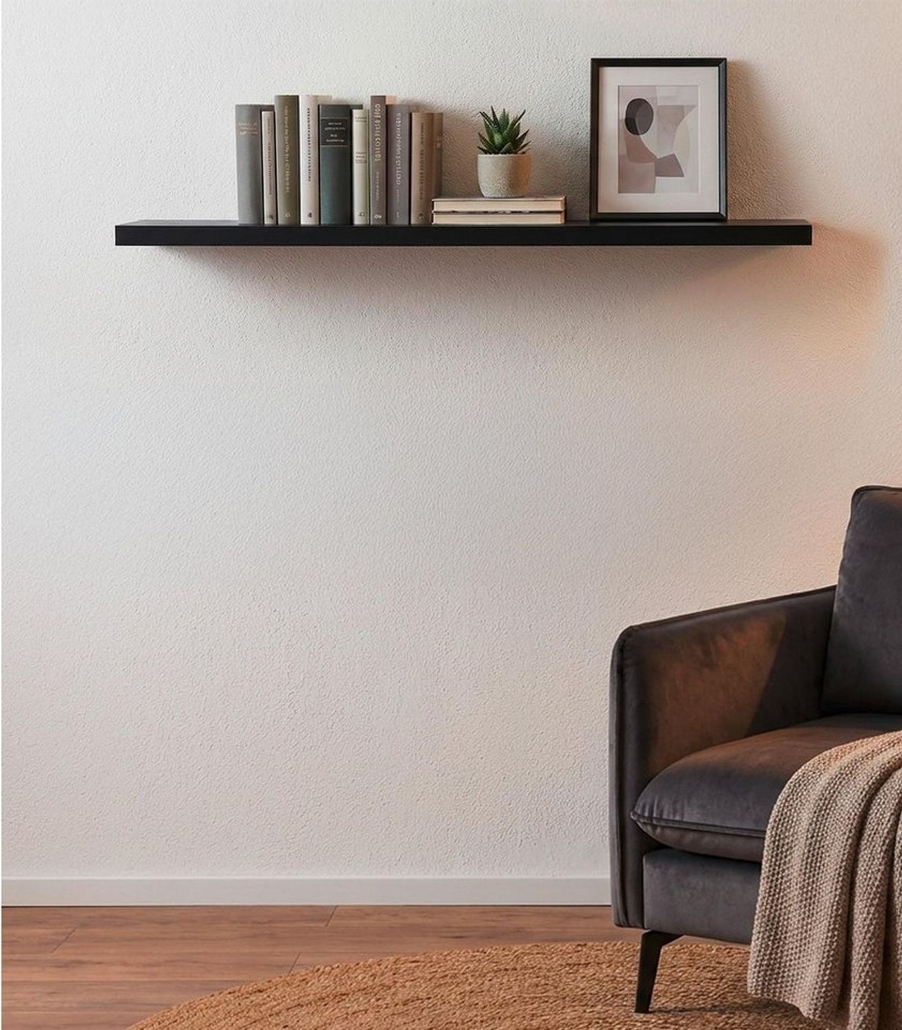 Home4You Wandboard MIKI, B 100 x H 23,5 cm, Schwarz matt, MDF, PVC, 1-tlg, 1 Ablagefläche Bild 1