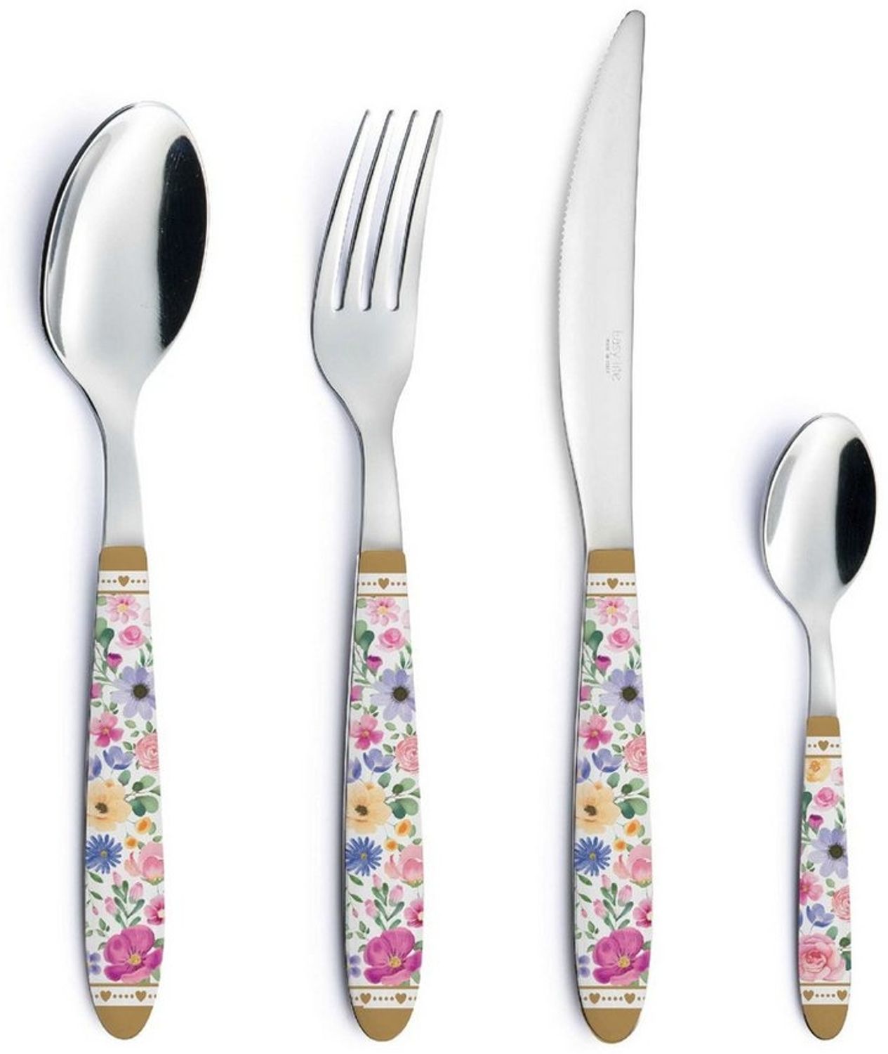EasyLife Besteck-Set Mon Amour, Stahl, Spülmaschinengeeignet, Mehrfarbig, Herzen & Blumen, H: cm Bild 1