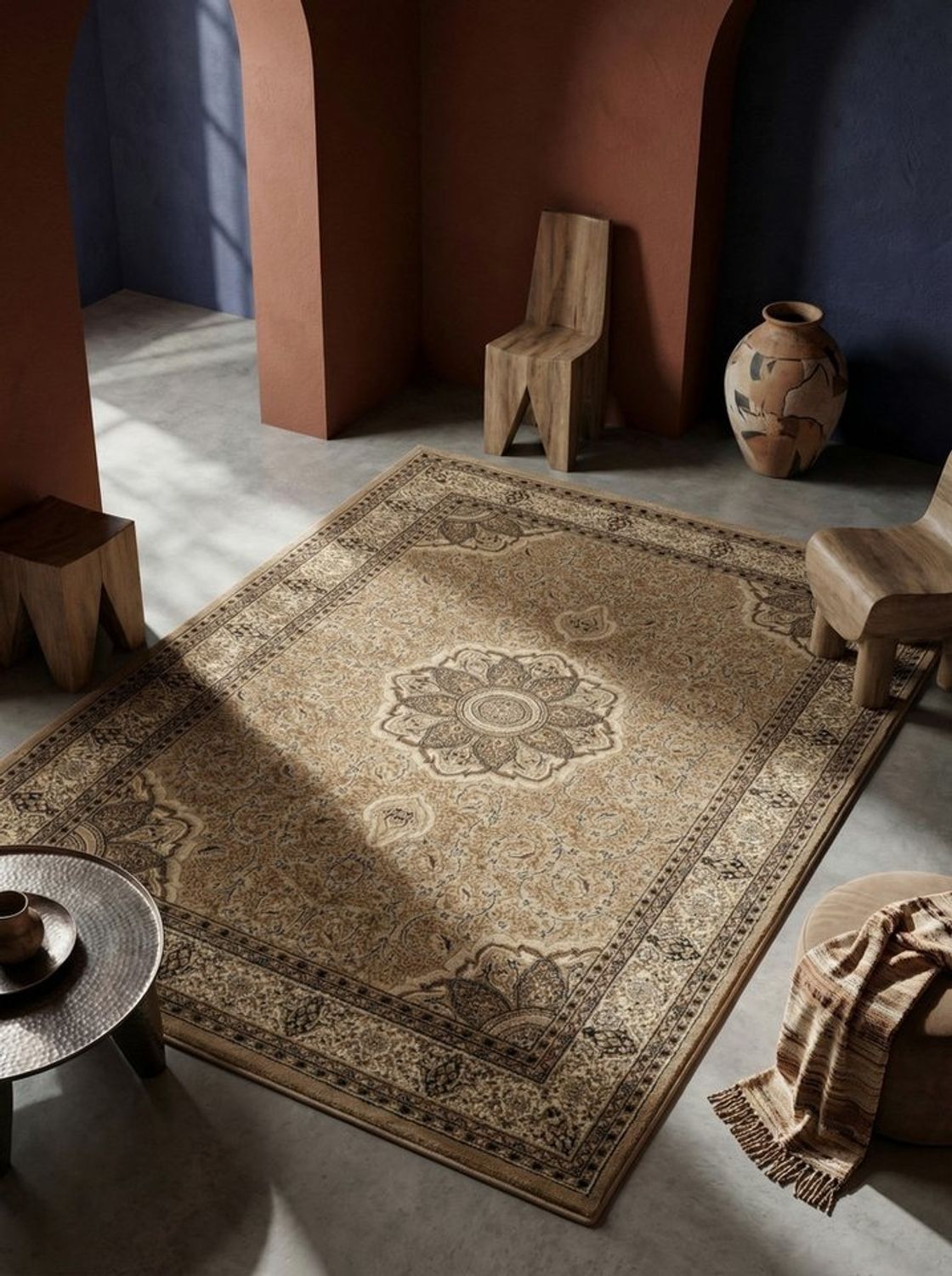 KADIMA DESIGN Teppich GEISLER Wohnzimmer Schlafzimmer Orientalisch Orient Waschbar Elegant, Läufer, Höhe: 11 mm, Beige, 80x150 cm, Wohnzimmerteppich Esszimmer Strapazierfähig Waschbar Bild 1