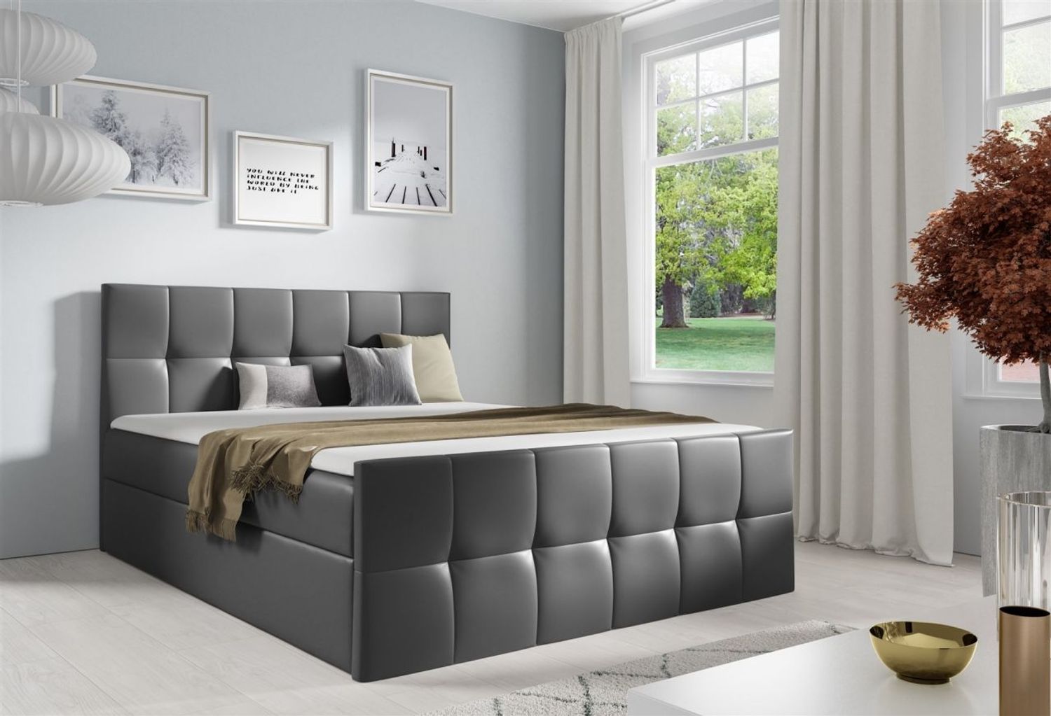 Boxspringbett Schlafzimmerbett CARMEN LUX 120x220 cm Kunstleder Madryt Anthrazit Bild 1