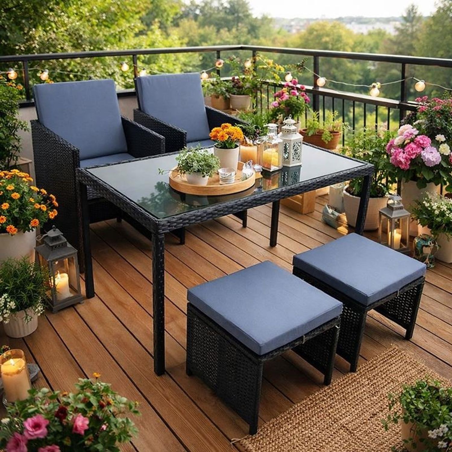 Sitzgruppe Gartenmöbel Set Rattanmöbel 4 Personen Polyrattan Gartenset Schwarz Bild 1