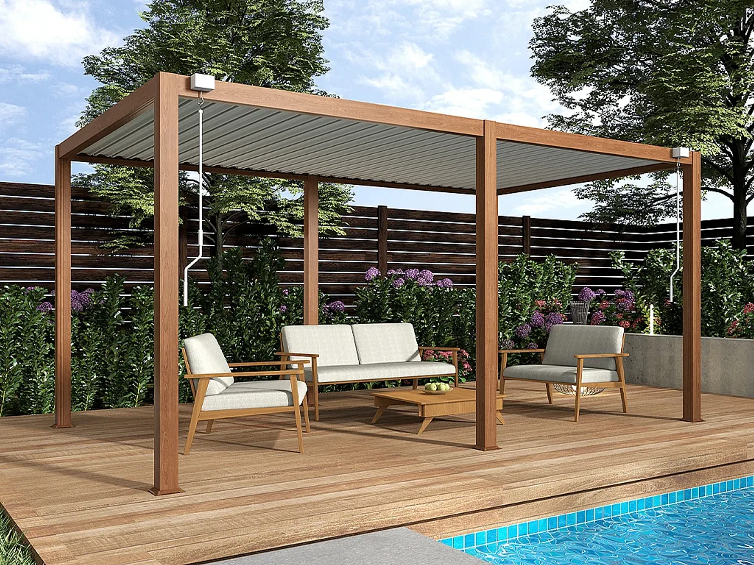 Vente-unique - AMALFI Terrassenüberdachung Metall Braun - B 300 cm x H 250 cm x L 500 cm Bild 1