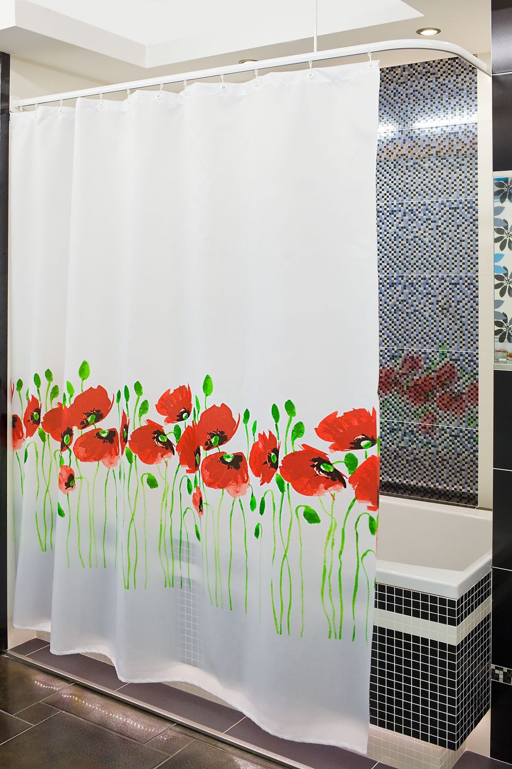Textil Duschvorhang Modell Mohnblume 240x180 cm inkl. Duschvorhangringe Bild 1