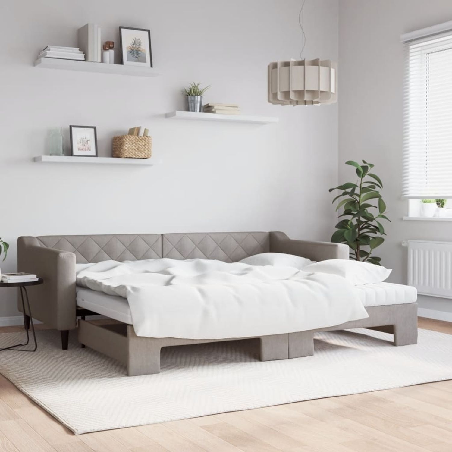 vidaXL Tagesbett Ausziehbar mit Matratzen Taupe 90x200 cm Stoff 3197447 Bild 1