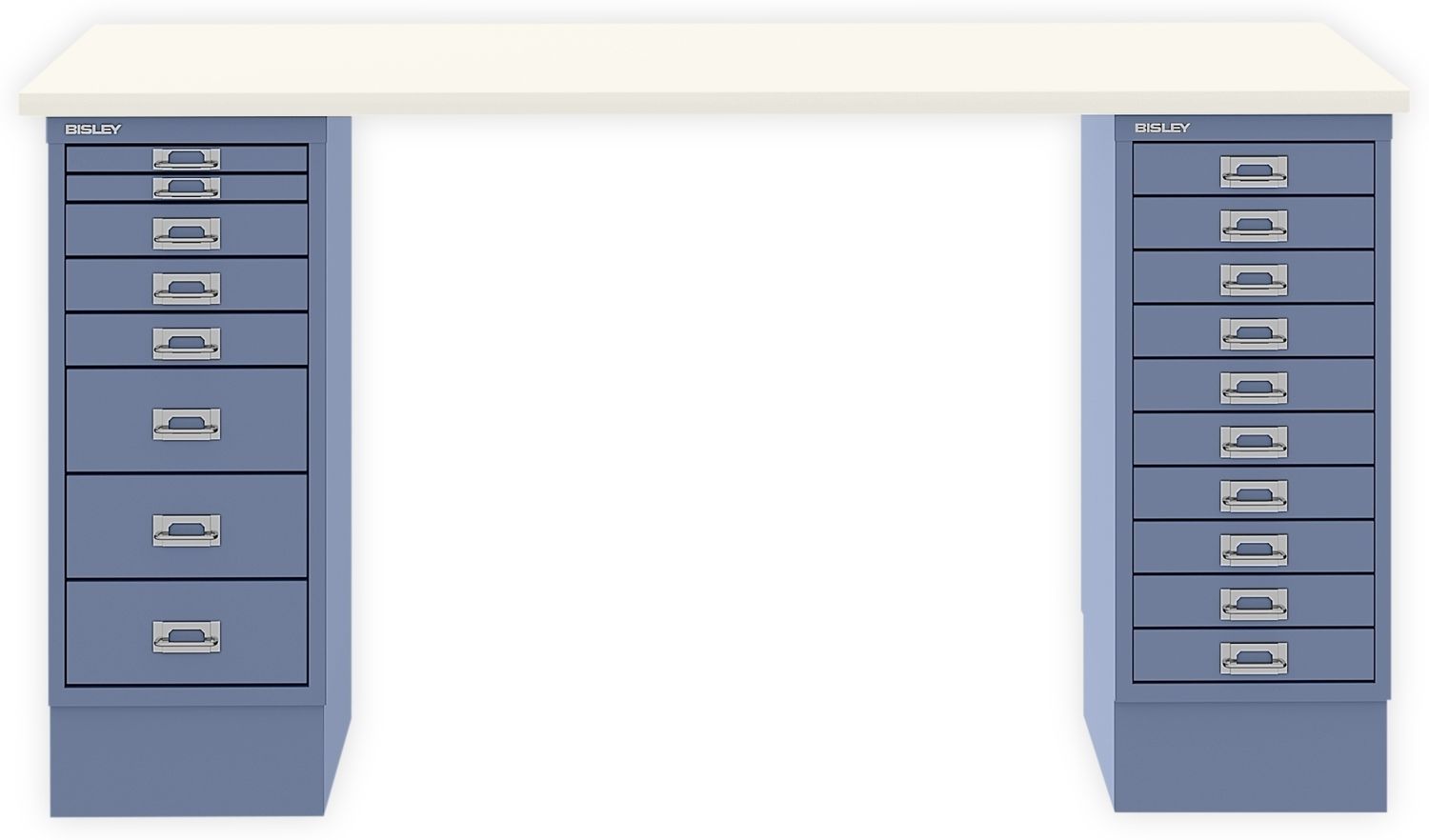MultiDesk, 1 MultiDrawer mit 10 Schüben, 1 MultiDrawer mit 8 Schüben, Dekor Weiß, Farbe Blau, Maße: H 740 x B 1400 x T 600 mm Bild 1