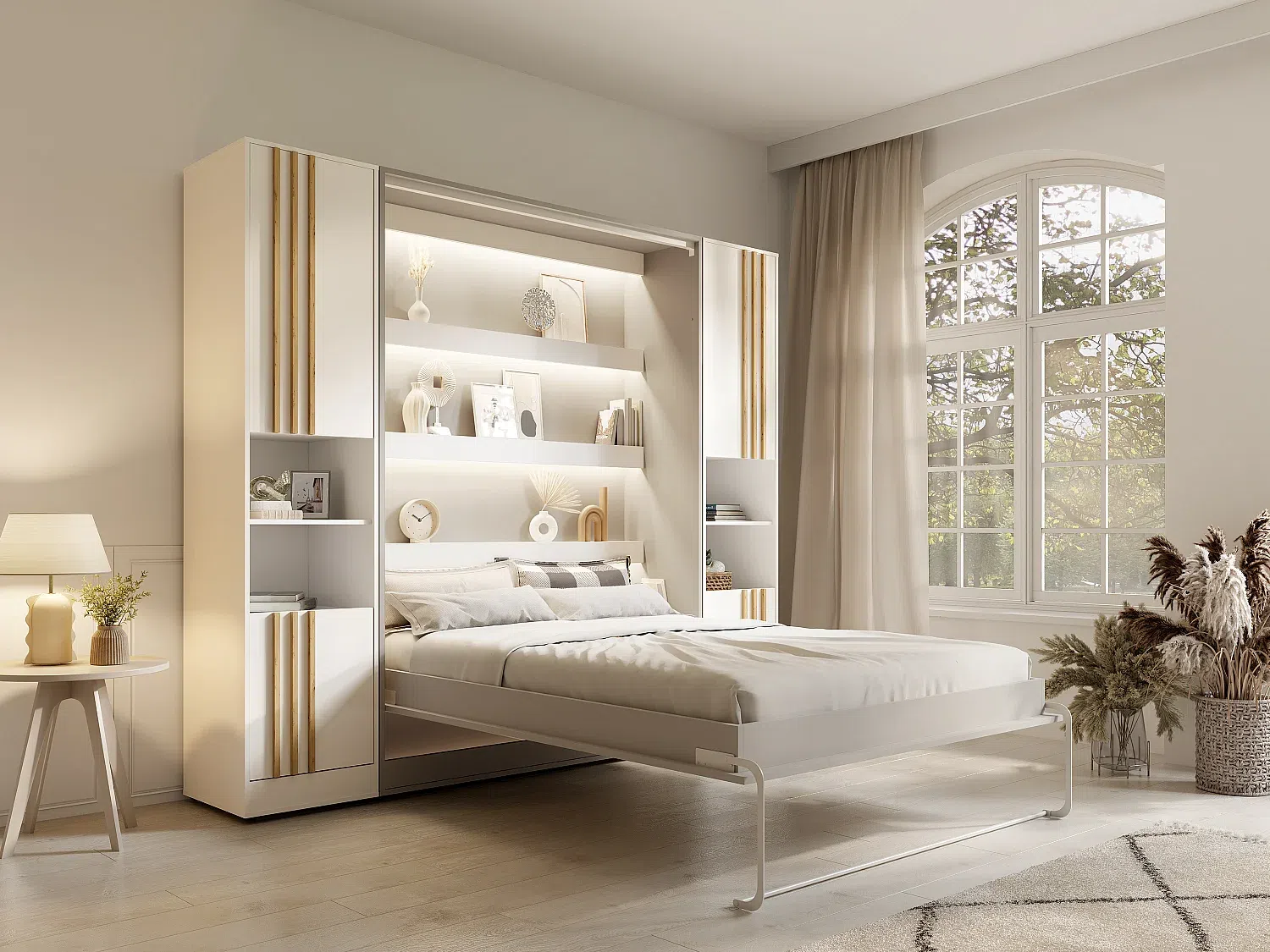 Vente-unique - RAPILI Bett Holz, Platte Beige - B 51,2 cm239,2 cm x H 225,2 cm x L 259 cm Bild 1