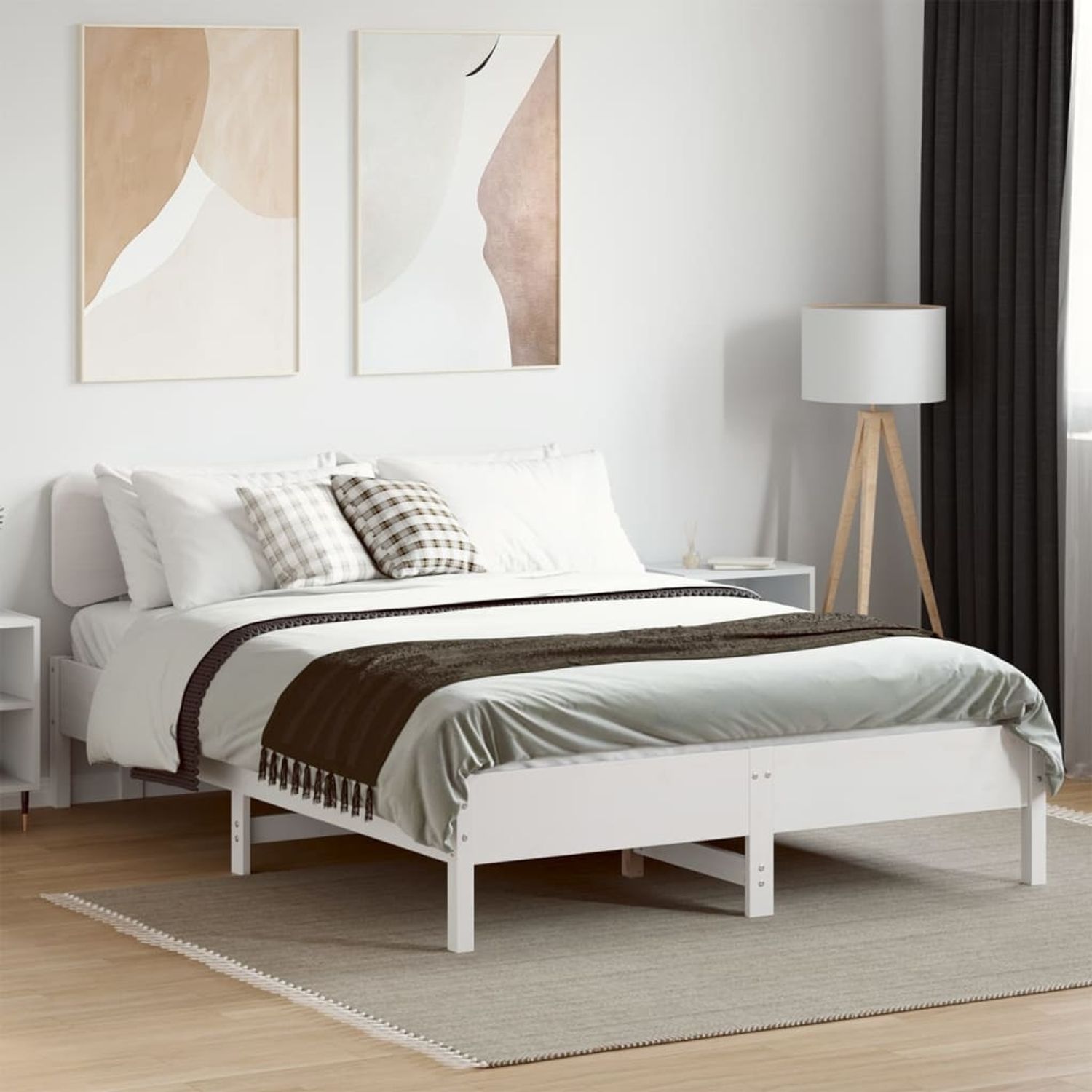 vidaXL Massivholzbett ohne Matratze Weiß 140x200 cm Kiefernholz 3328233 Bild 1