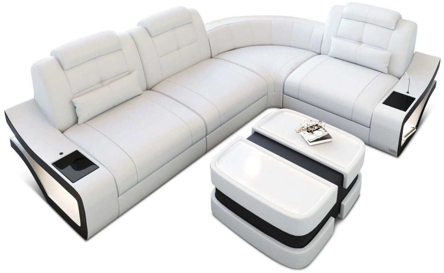 Ecksofa Elena Eleganz L Form aus Leder - Ledermix - weiß-schwarz - Rechts Bild 1
