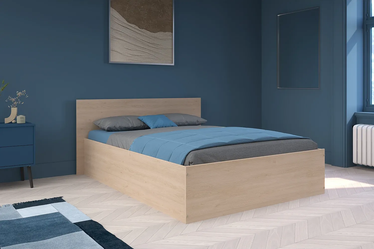 Vente-unique - VELONA Bett Holz, Platte Beige - B 199,8 cm x H 81,2 cm x L 164,4 cm Bild 1