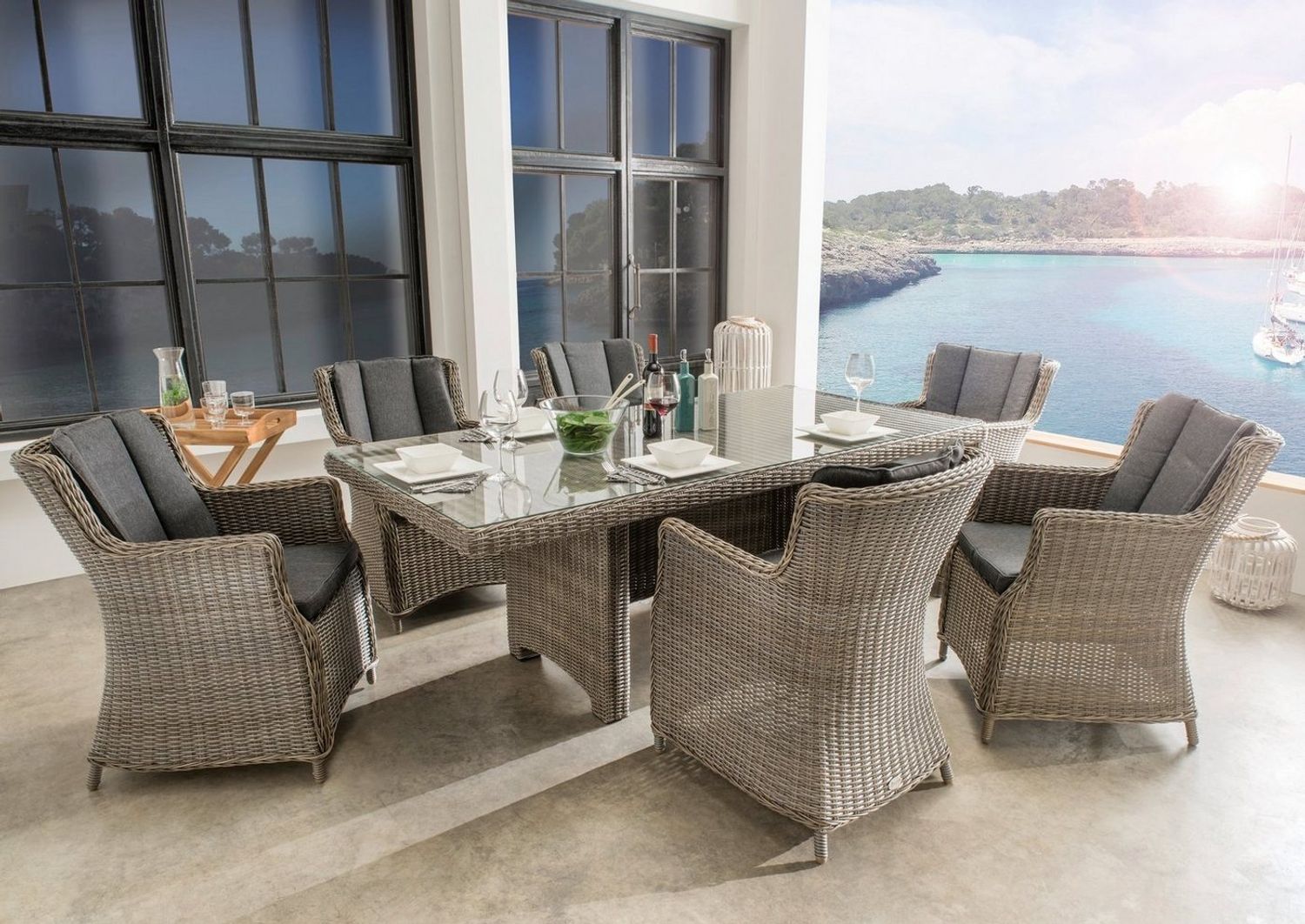 Destiny Garten-Essgruppe LUNA, (19-tlg, 6x Sessel, 1x Tisch, inkl. Auflagen), Aluminium, Polyrattan Bild 1