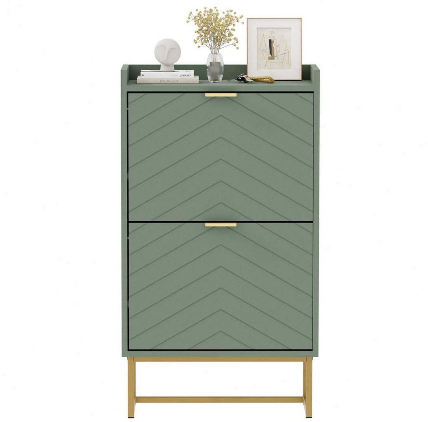 UEV Schuhschrank mit 2 Klappen, Schuhkipper Schmal, Schuhregal mit Metallfüße (50 x 24 x 103,5 cm Modern Schuhaufbewahrung mit Oberplatte, Schuhkommode,Anti-Kipp-Vorrichtung für Eingangsbereich) trennwände verstellbar und abnehmbar für verschiedene Schu... Bild 1