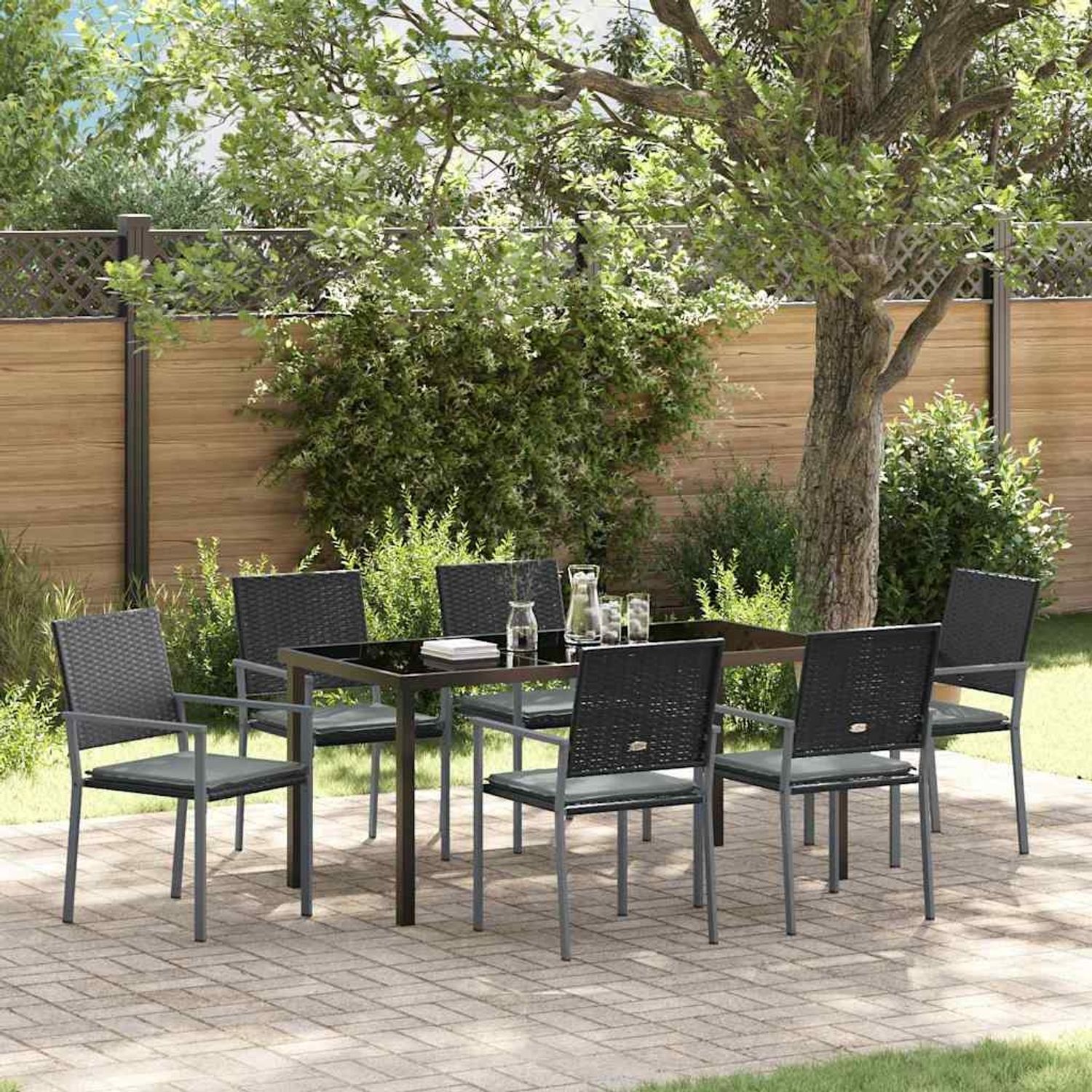 vidaXL Garten Essgruppe 7 pcs Schwarz und Hellgrau PE-Rattan 3379076 Bild 1