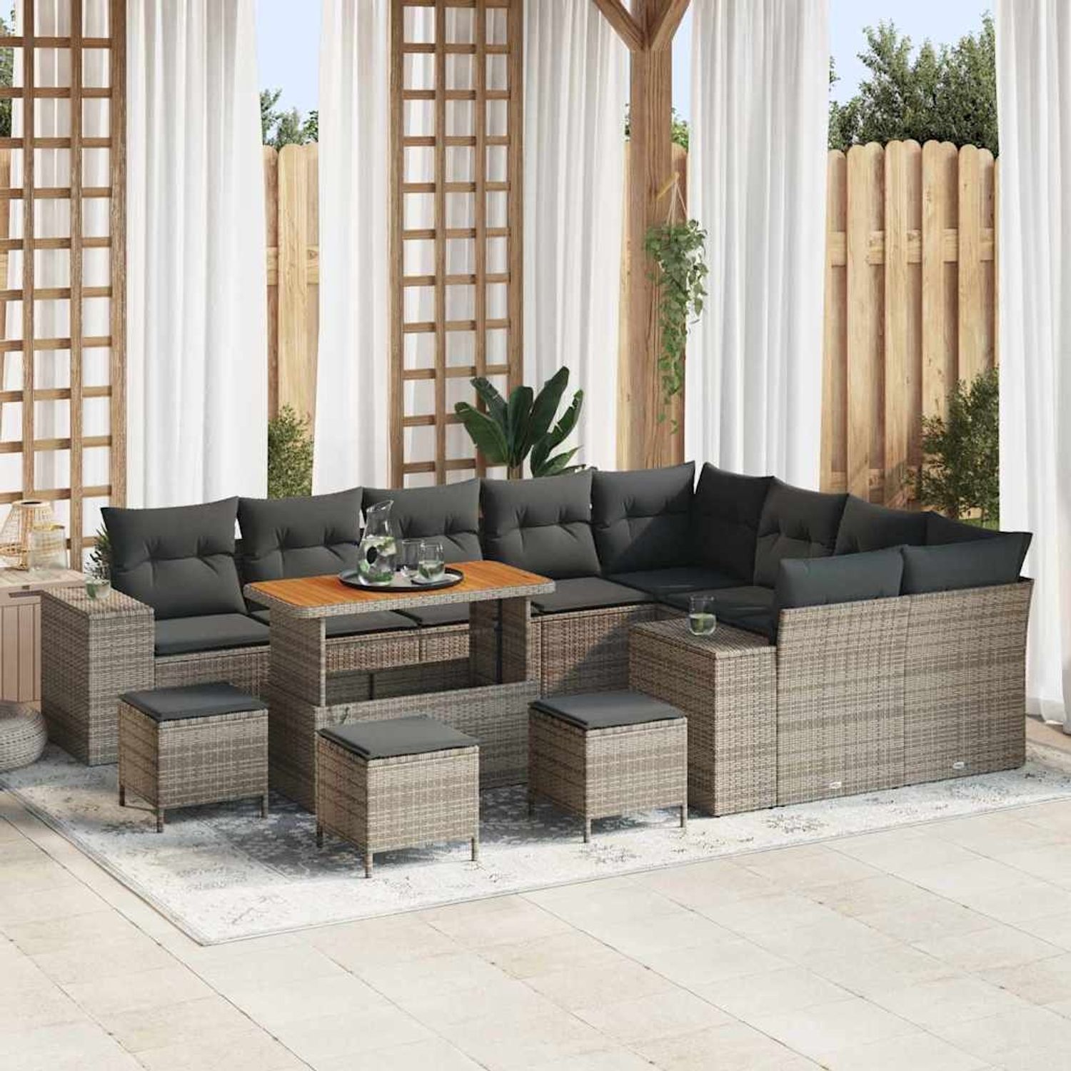 vidaXL Garten-Sofa-Set mit Kissen mit Speicher mit Kissen 13 pcs Grau 3364003 Bild 1