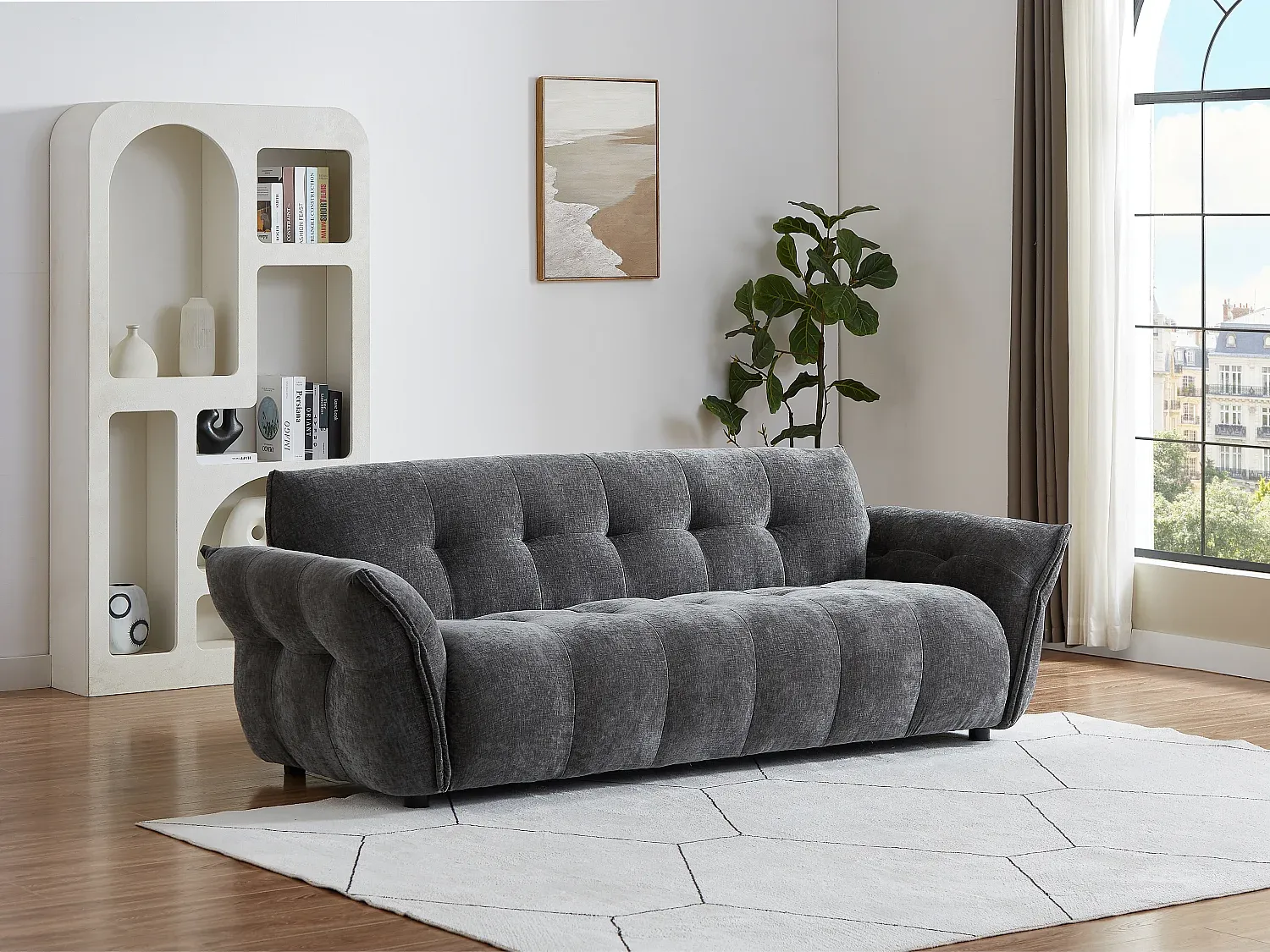 Vente-unique - NAPIZO Sofa Stoff Grau - B 89 cm x H 79 cm x L 228 cm Bild 1