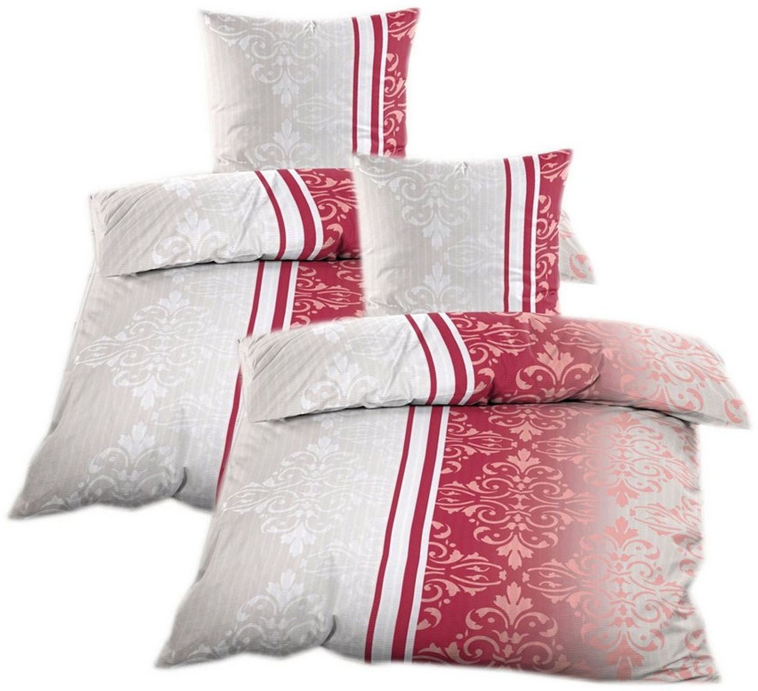 Casa Colori Bettwäsche Seersucker Bettwäsche 135x200 Reißverschluss Rot Beige mit Ornamente, Seersucker, 4 teilig, leicht Bild 1
