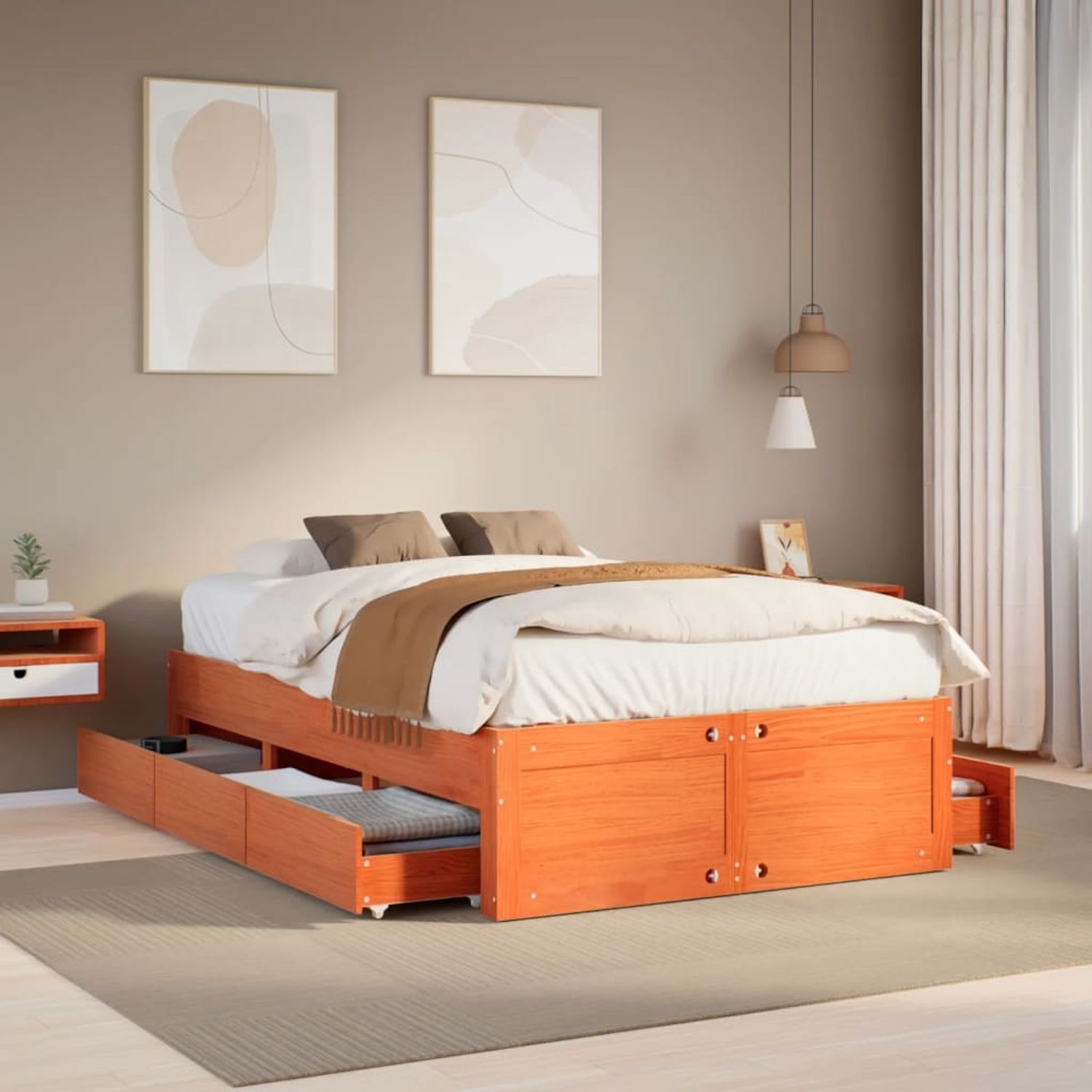 vidaXL Massivholzbett ohne Matratze mit Schubladen Braun 135x190 cm 3308821 Bild 1