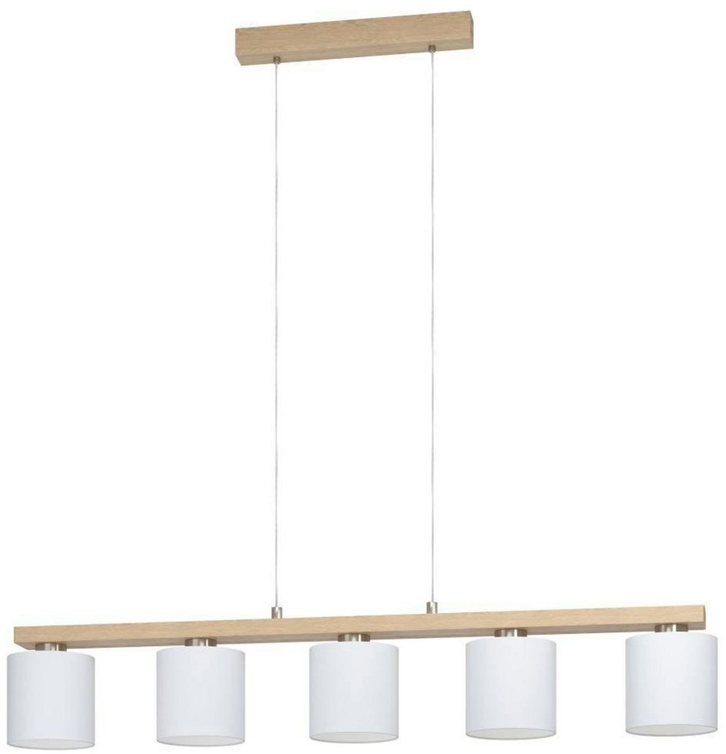 EGLO Hängeleuchte CASTRALVO Pendellampe, Stahl, Holz und Textil, Esszimmerlampe, Lampe, ohne Leuchtmittel, Pendelleuchte, L121 x B15 x H110 cm, nickel-matt, braun, weiß, 5X28W Bild 1