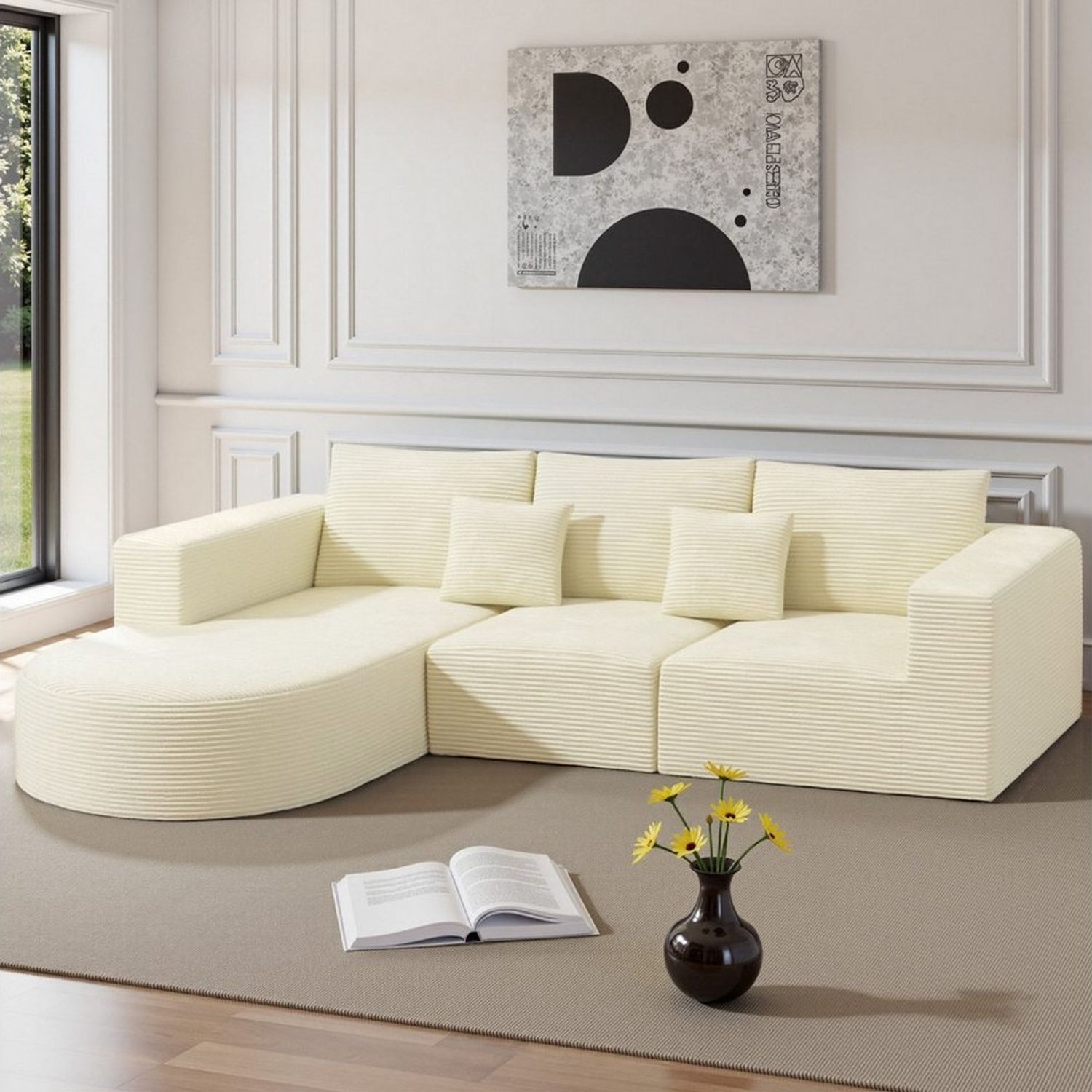 HawthyHome Sofa Cloud-Cord Ecksofa L-form 264x177cm, 1 Teile, Montagefrei Couch mit zwei Kissen für Wohnzimmer & Schlafzimmer Bild 1