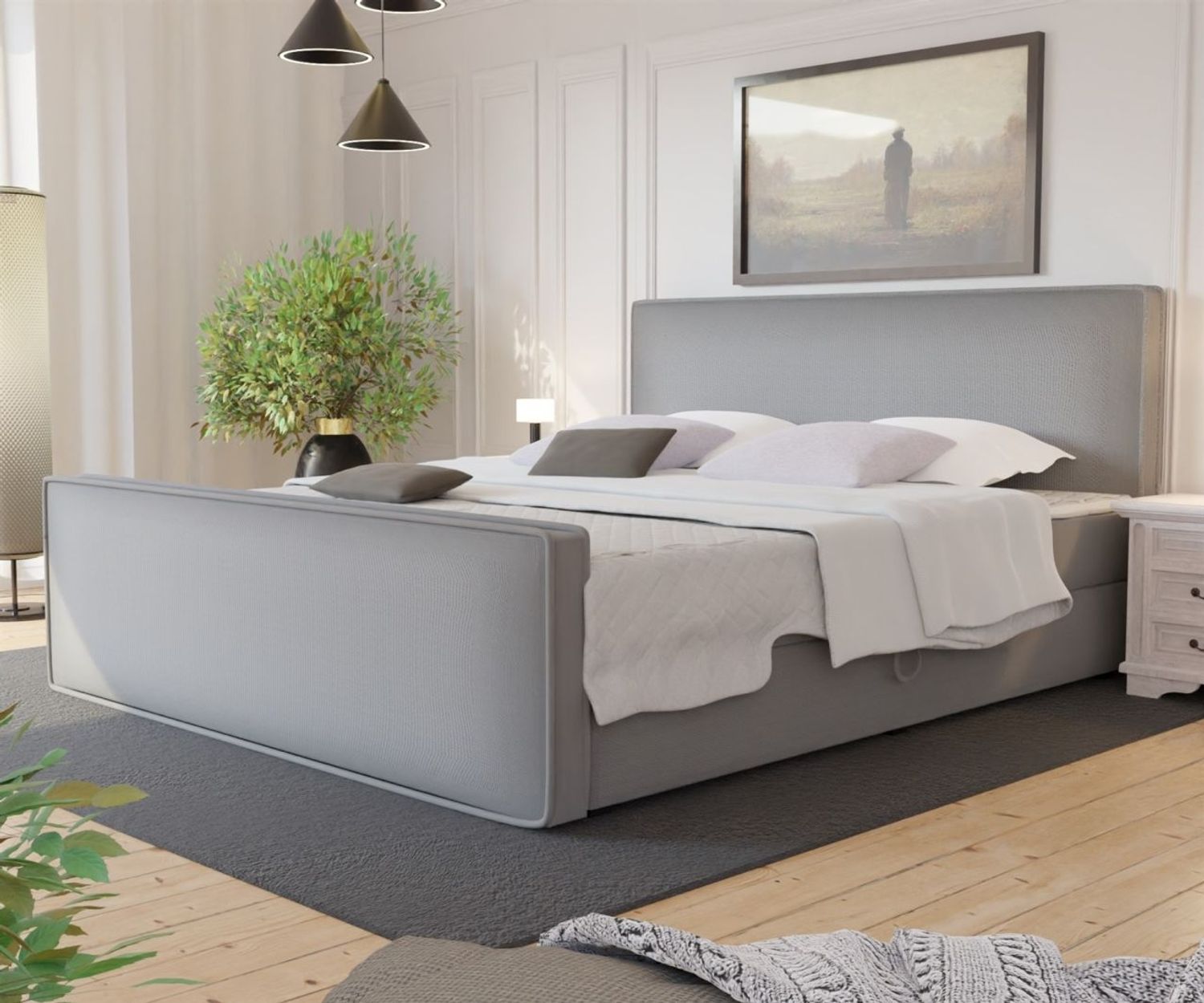 Boxspringbett Schlafzimmerbett CELES 200x200cm Stoff Brooklyn Zementgrau Bild 1