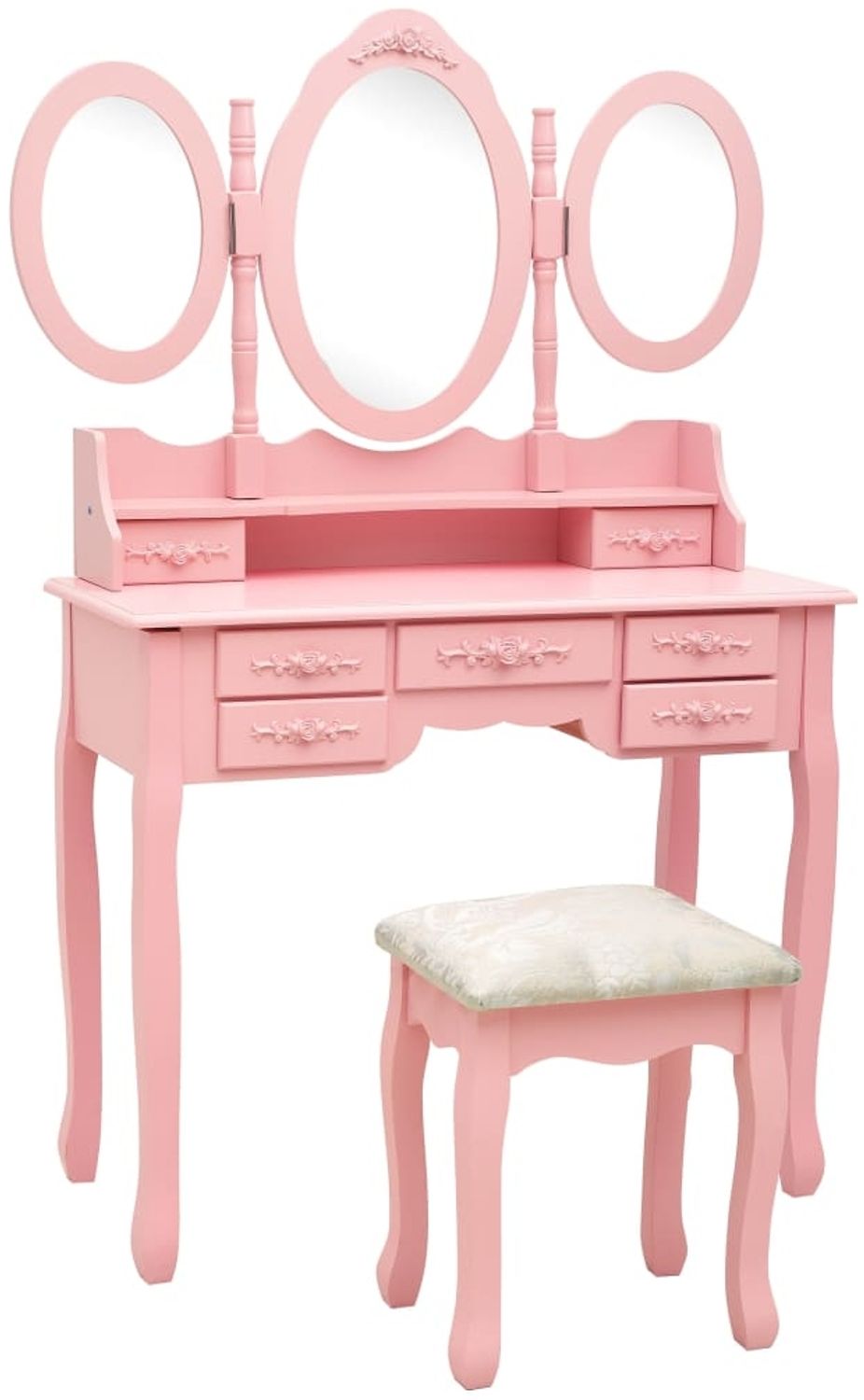 vidaXL Schminktisch mit Hocker und Dreifach-Spiegel Rosa 289327 Bild 1