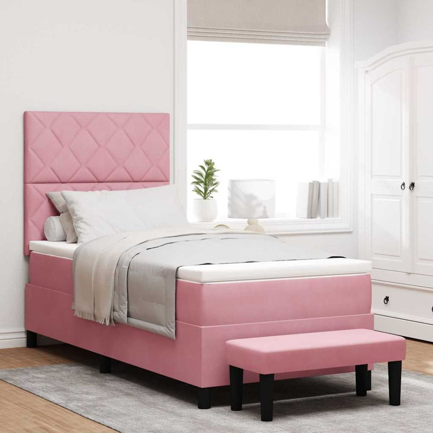 vidaXL Boxspringbett mit Kopfteil Rosa 200 x 90 cm Samt 3344557 Bild 1