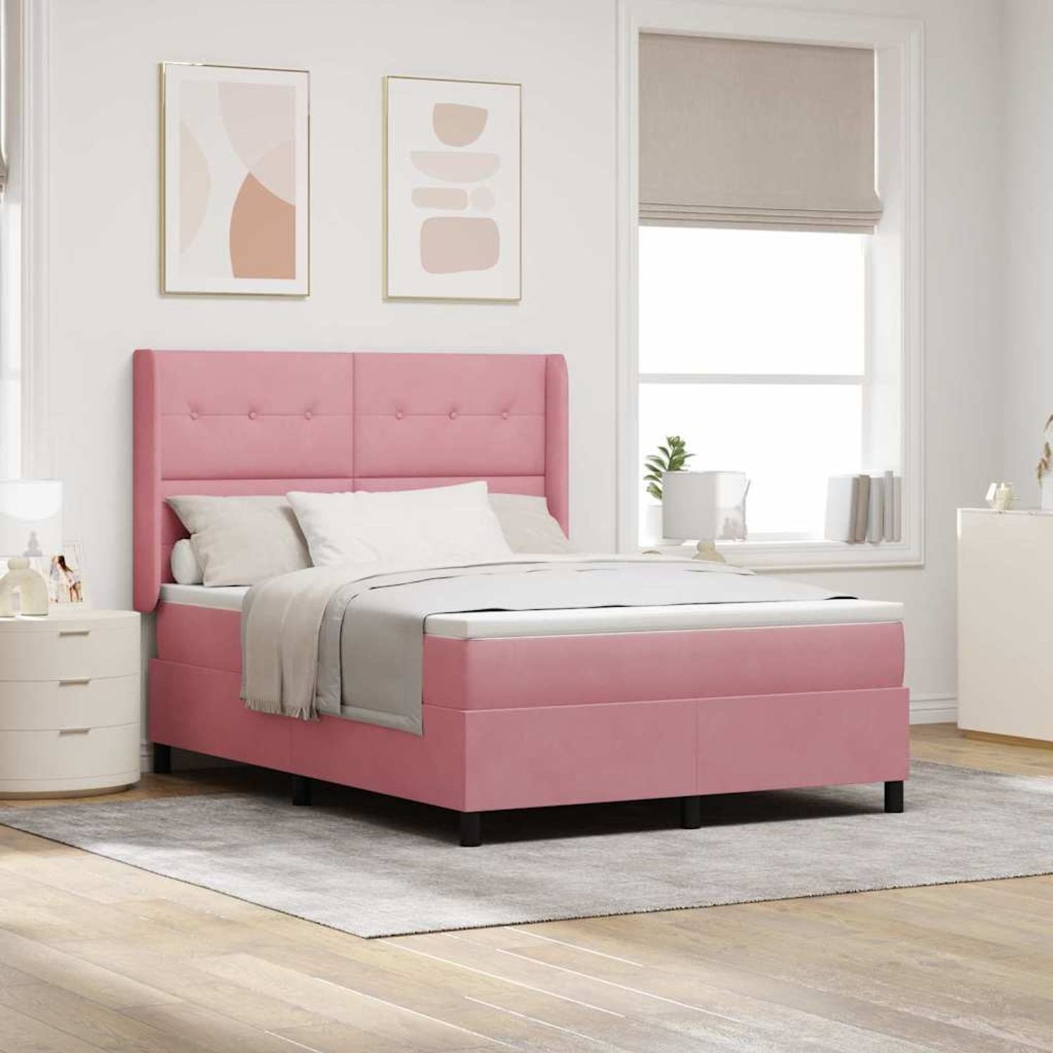 vidaXL Boxspringbett mit Matratze mit Kopfteil Rosa 140 x 200 cm Samt 3342013 Bild 1
