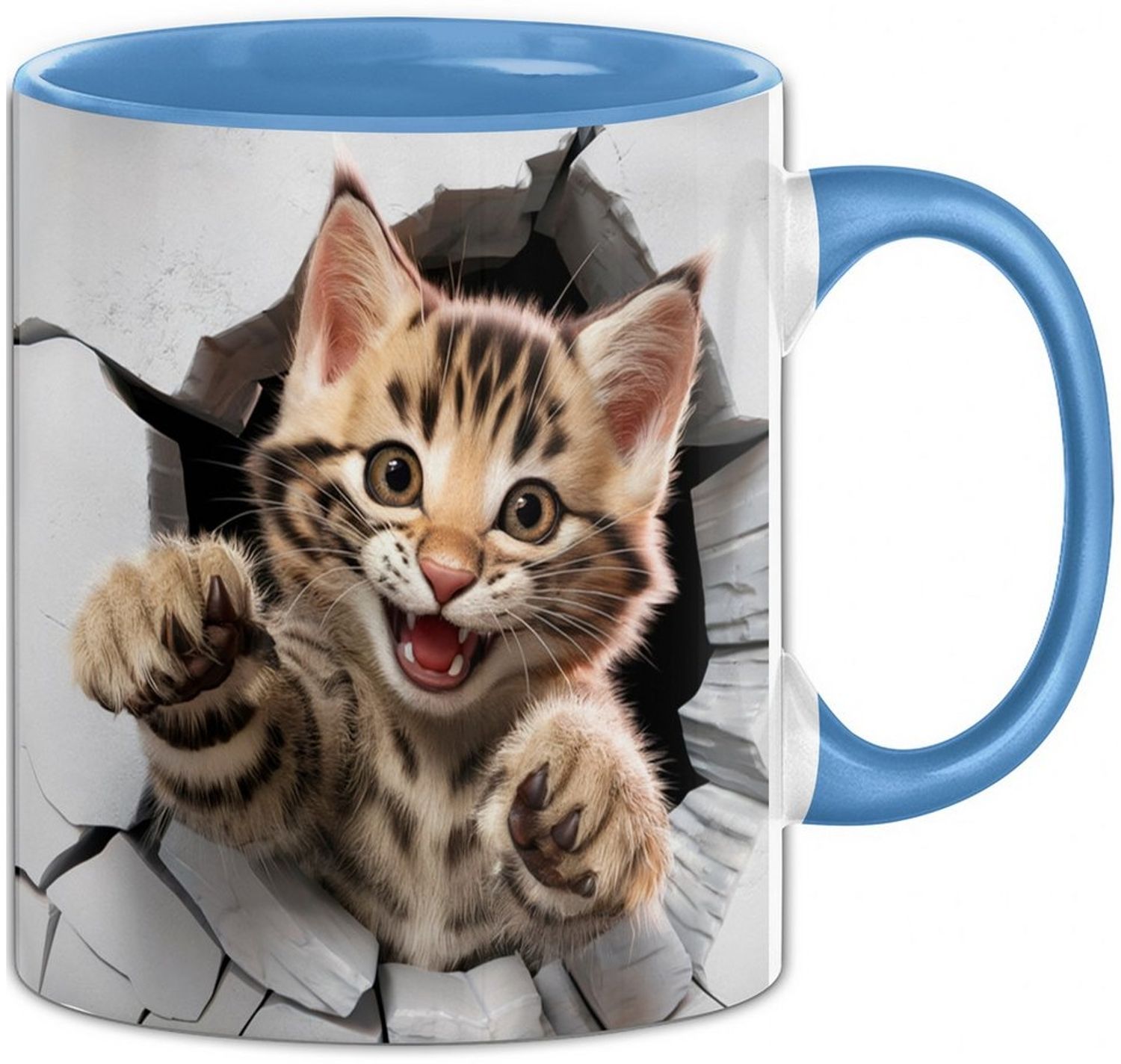 Trendation Tasse 3D Kätzchen Tasse Geschenk Kätzchen Durchbruch Wand Spruch Geschenki Bild 1