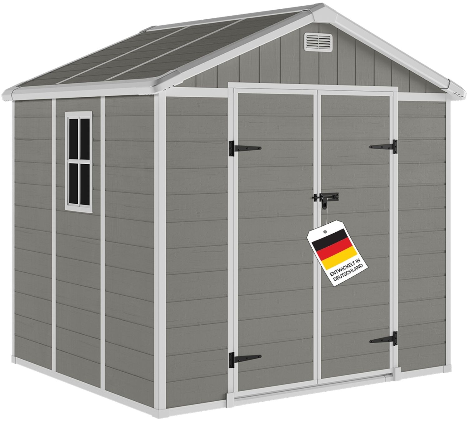 STEELSØN 'Novara' Gerätehaus Satteldach, Kunststoff, grau, wetterfest, 226x200x230 cm, abschließbar, Gartenhaus mit Fenster Bild 1