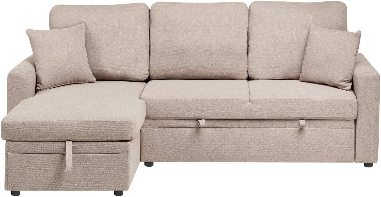 Eckschlafsofa 3-Sitzer NASSJO Kunstleinen Hellbraun rechtsseitig Bild 1